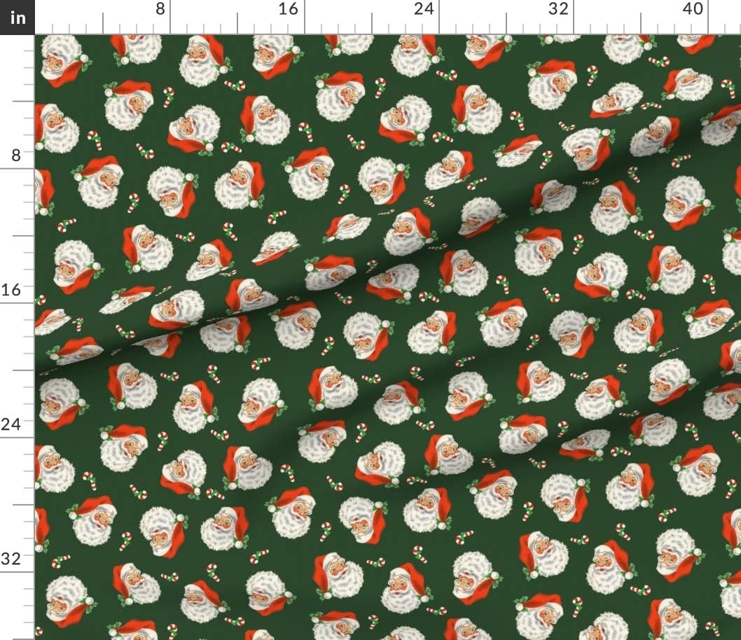 Spoonflower Fabric - Christmas Santa Hat Vintage Holiday Saint Nick Candy Cane Holly Printed on Petal Signature Cotton Fabric by The Yard - Sewing Quilting Apparel Crafts Decor