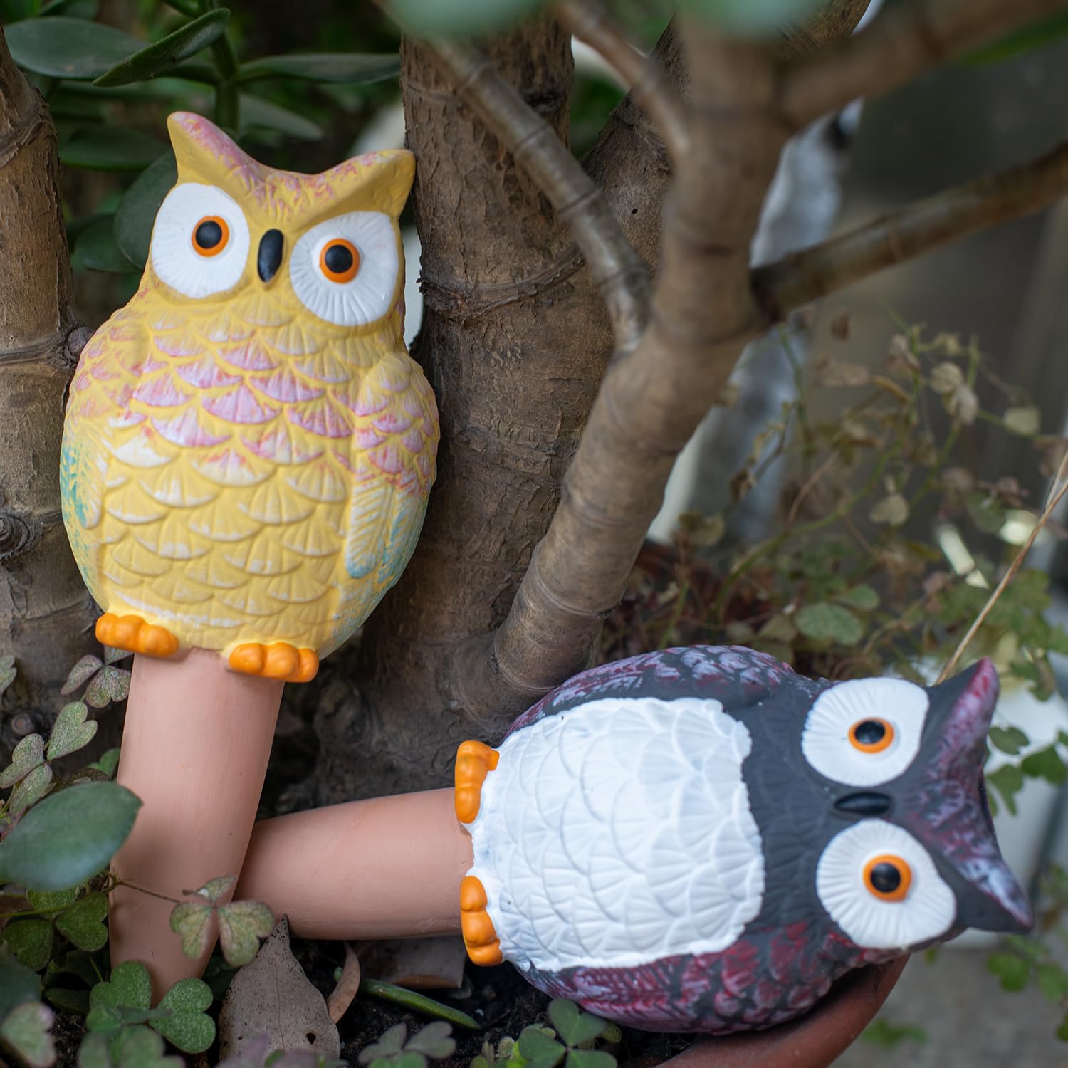 Amazon | Hortican フクロウ型自己散水杭 4個セット 粘土滴灌漑