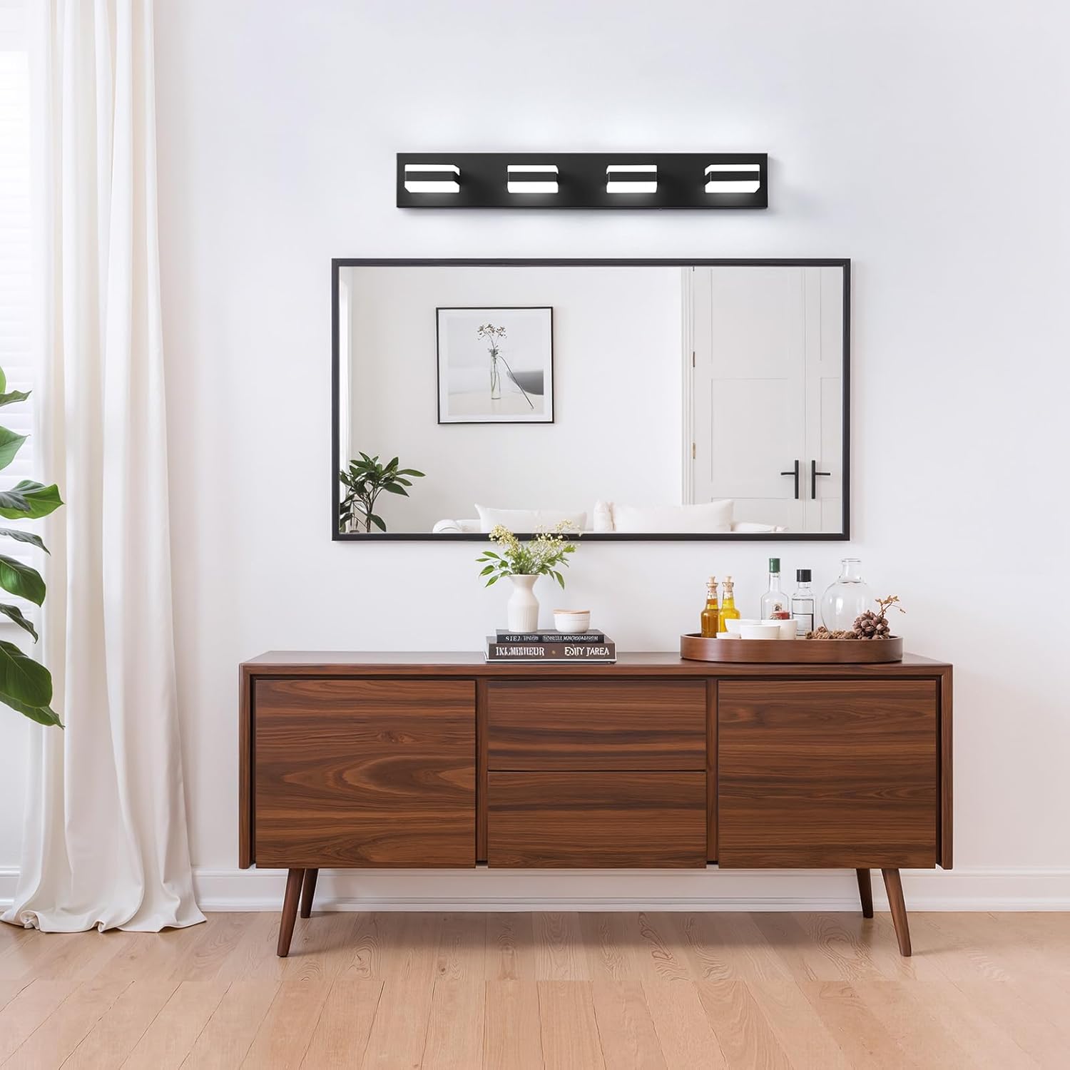 Bathroom Lighting Fixtures Over Mirror, 4 Light Bathroom Vanity Light Fixtures with Cool White 5000K, Matte Black LED Modern Vanity Wall Lights for Bath, Dressing Room, Restroom, 29.5 inch