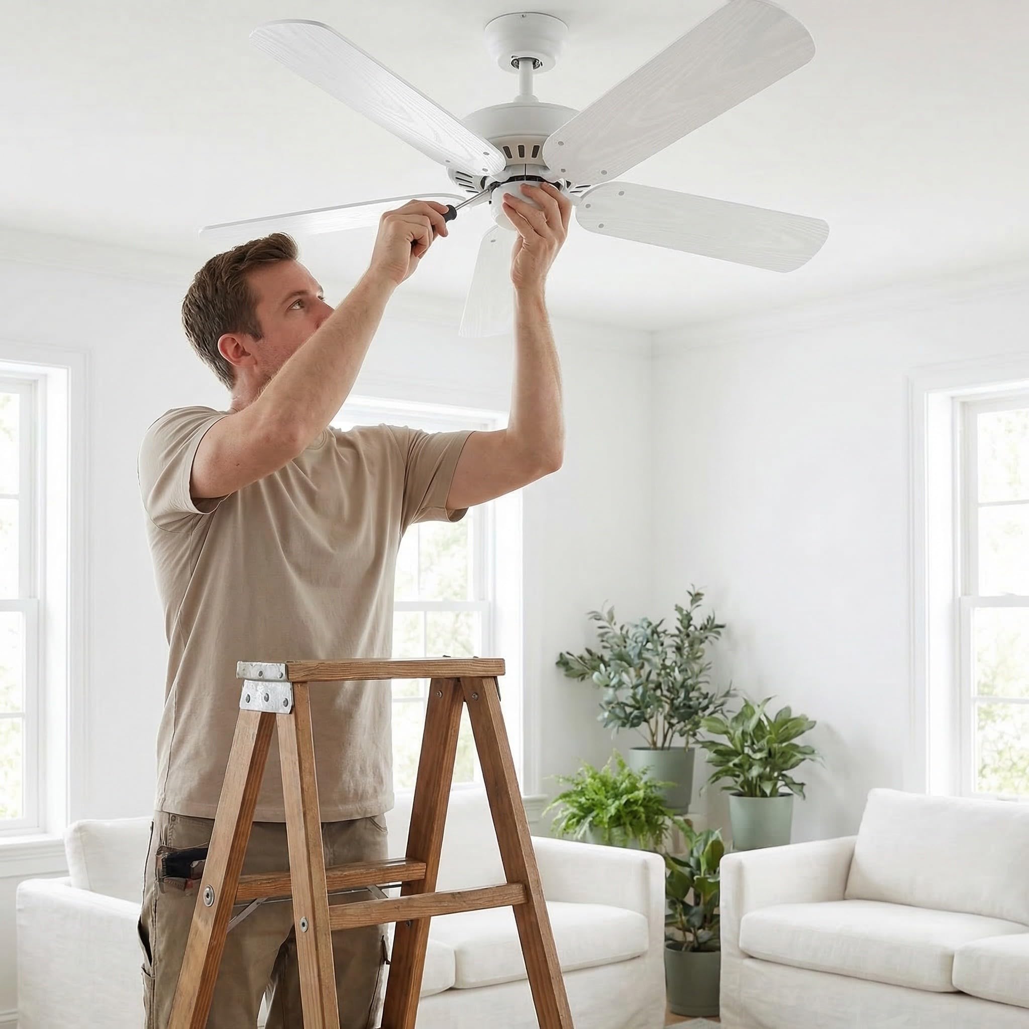 Operitacx 5 Pezzi Accessori per Ventilatori da Soffitto Pale in Plastica Bianco Resistenti All'usura per Ricambio Ventilatore Interno, per Vacanze Estive