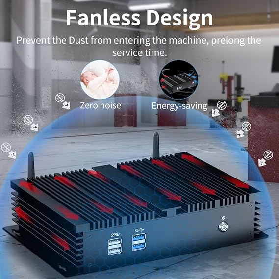 Industrial PC, Fanless Computer with Core i5-4200U, 8G RAM 256G SSD Mini PC, Dual NIC, 2*COM RS232, Support 4G Module/SIM, Wi-Fi, 1*HDMI 1*VGA, Windows 10 Pro