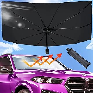 Car Windshield Sun Shade Umbrella, Foldable Car Front Window Sunshade, Block UV Rays & Sun Heat Insulation, Automotive Windshield Sunshades Fit Most Vehicles, Car Accessories (57"X31" Large)