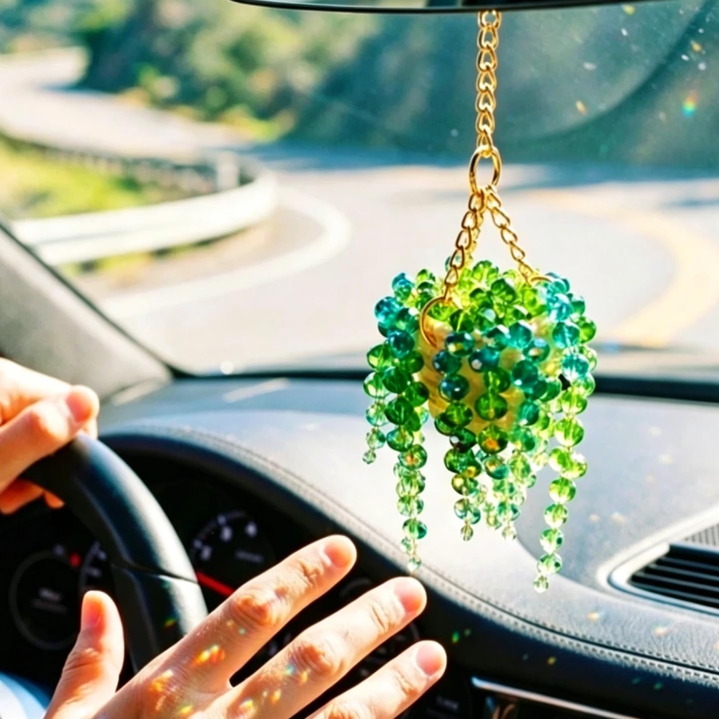 QUNZIDRESS Handmade Beaded Terracotta Suncatcher, String of Pearls Car Charm, Crystal Rearview Mirror Hanging Ornament, Boho Plant Decor, Home Garden Decor Window Car Hanging Sun Catcher Gift
