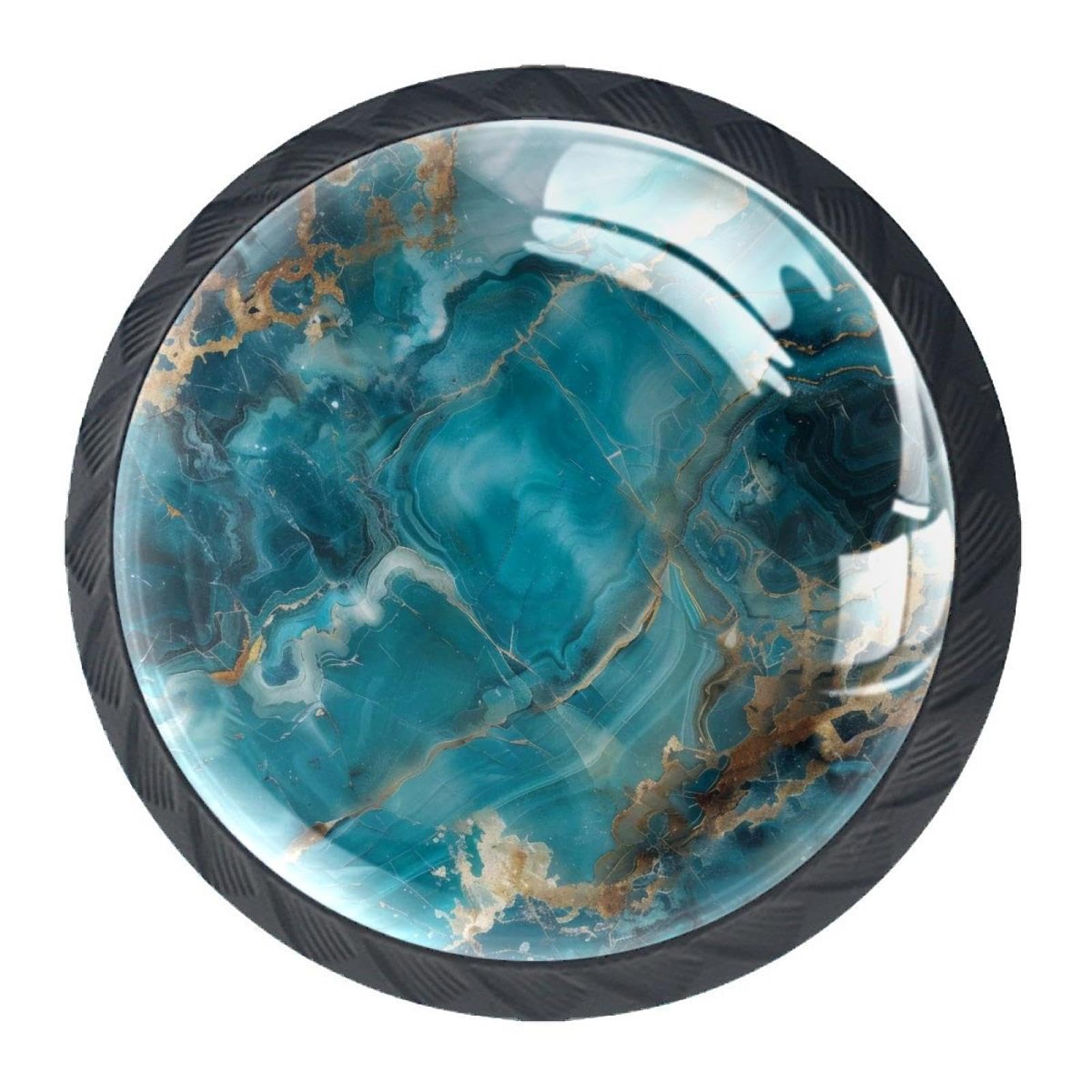 Luoweisi Multi 18 4 Pcs Round Cabinet Knobs, Black Drawer Knobs, Teal Turquoise Marble Kitchen Hardware Cupboard Knob, Single Hole Handle With Screws For Home Decorating Cupboard Wardrobe Door