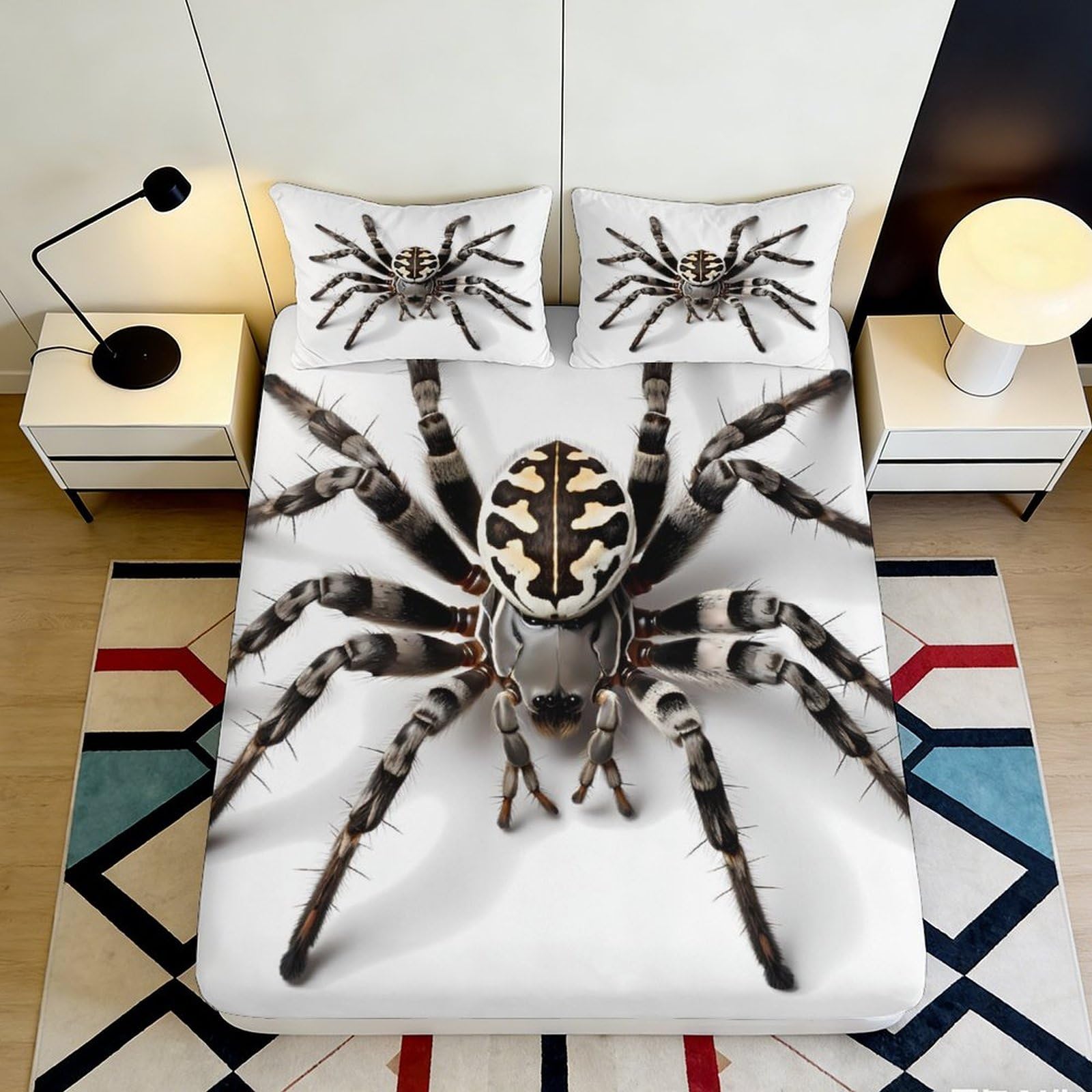 3D Printed Giant Spider Fitted Sheet Microfiber Soft Breathable Tarantula Bed Cover for Bedroom Dorm Mattress Protection Decor 90x200x25cm