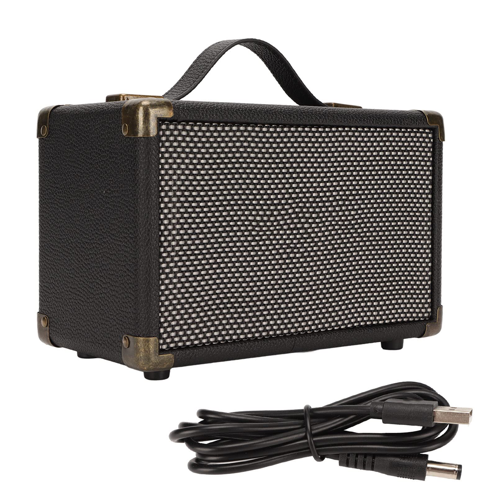 EMUKOEP Vintage Bluetooth-Lautsprecher, Klassisches Leder, Schwarz | Schwerer Bass, Knopfsteuerung, Kabellos, Für Zuhause/Büro