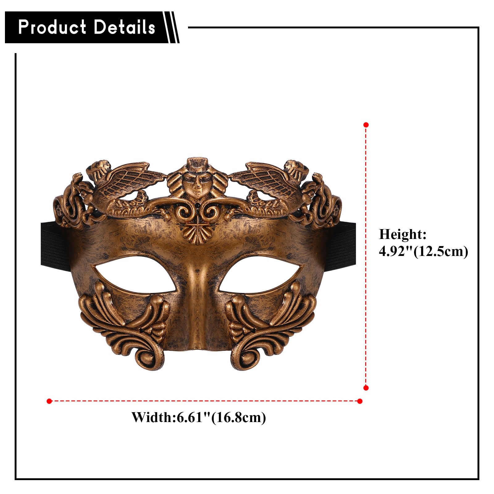 Oidea Masquerade Mask for Men: Ancient Greek Roman Warrior Masks Phantom of The Opera Mask for Halloween Venetian Carnival Mardi Gras Costume Prom Party Gold - Image 4