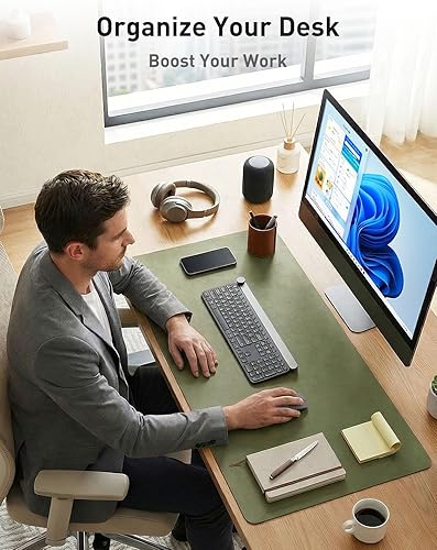 Miniatura 445 de Aothia Tapete protector de escritorio, alfombrilla para mouse, antideslizante, impermeable, de piel sintética, secante de escritorio, para Verde