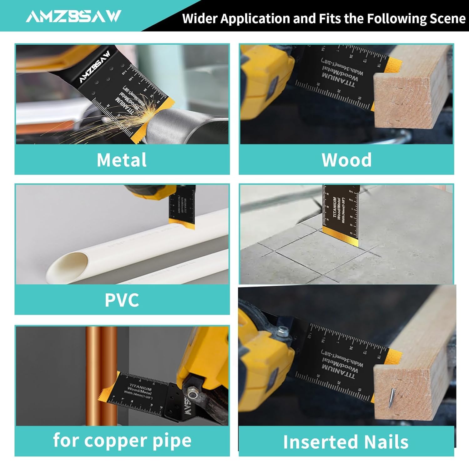 AMZBSAW 100 PCS Oscillating Tool Blades, 6 Types Saw Blades for Soft Metal Nails and Wood Plastic, Professional Multi Tool Blades Kits Fit Bosch Dewalt Ryobi Milwaukee