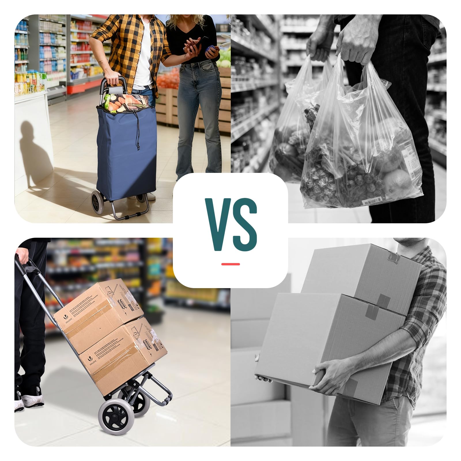 VOUNOT® Carrello Spesa 2 Ruote Pieghevole, 2 in 1 Trolley Spesa con Borsa in Tessuto Oxford dotata di Tasca con Cerniera, per Saliscale, 59L, Blu Navy