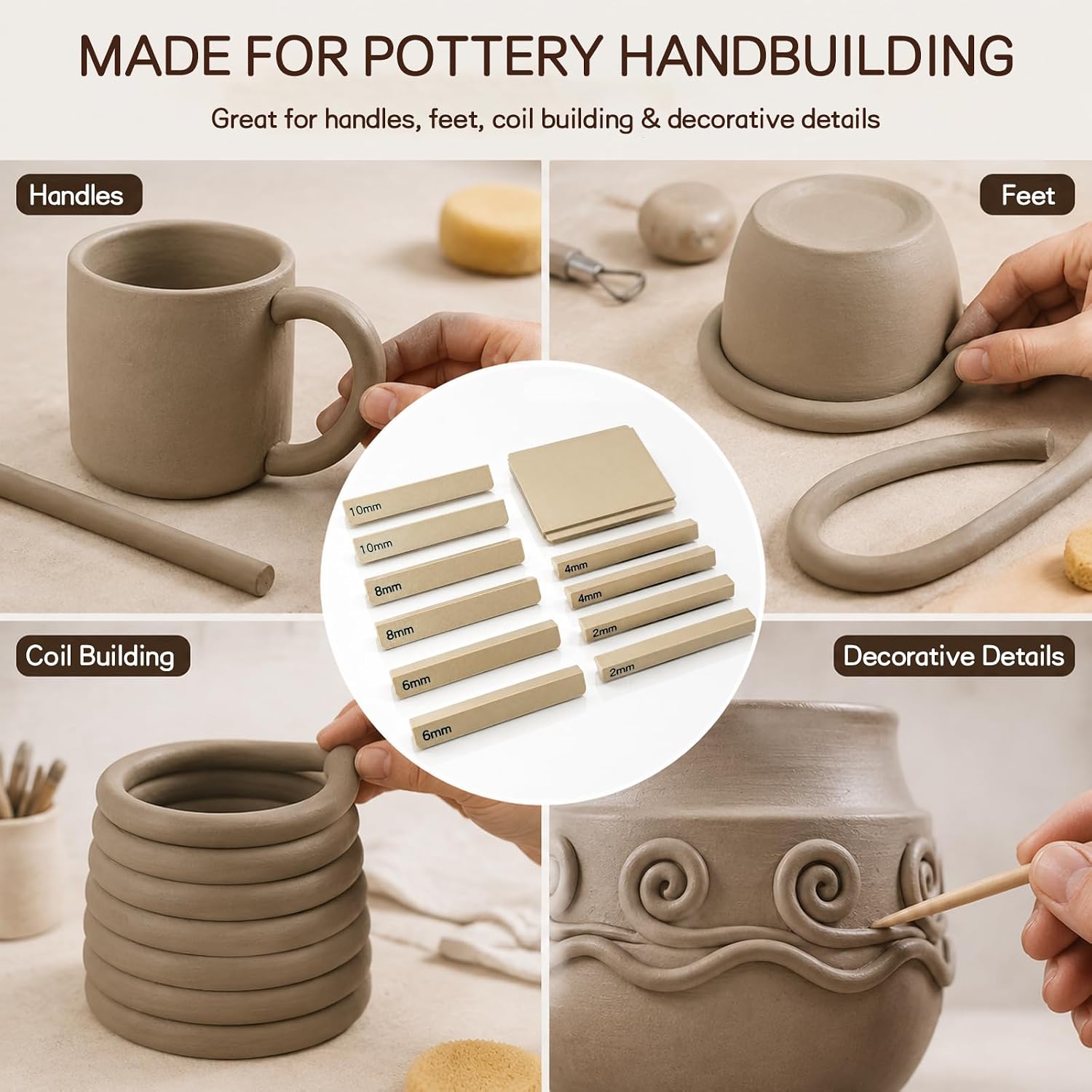 Pottery Coil Roller Tool with Size Adapters – Clay Coil Maker for Even Handles, Feet & Hand Building – Easy Ceramic Clay Rolling Guide for Pottery Studio & Beginners
