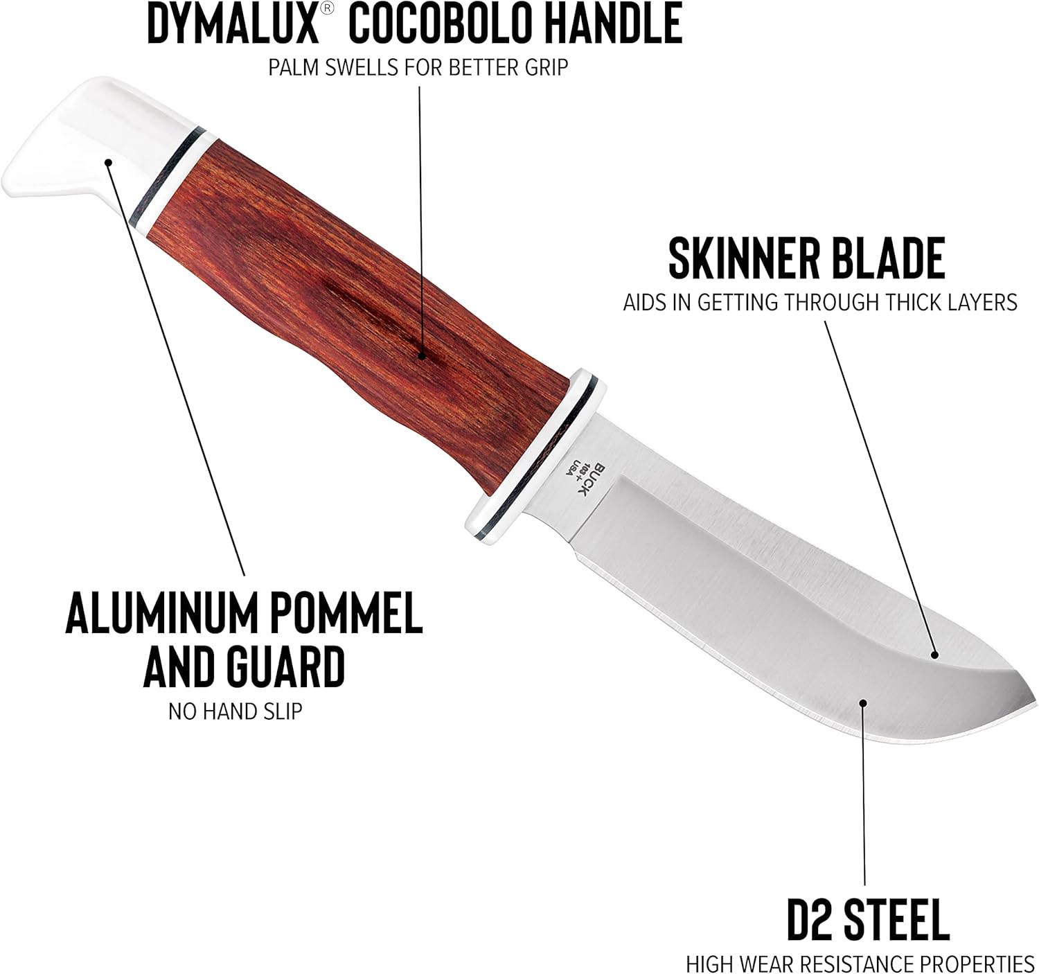 Buck Knives 103 Skinner Fixed Blade Hunting Knife, 4" D2 Stainless Steel Blade, Cocobolo Handle : Sports & Outdoors