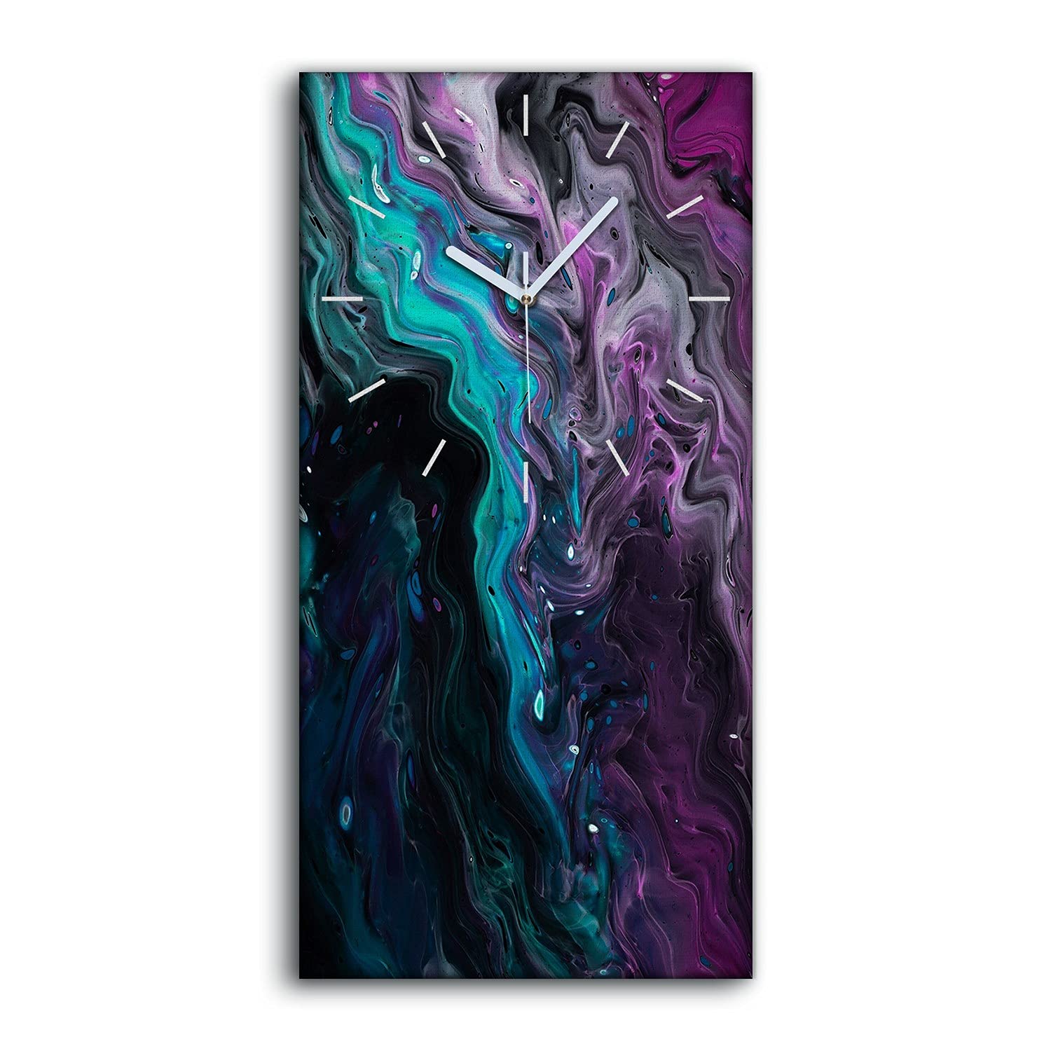 Horloge sur toile 30x60cm art moderne abstrait avec mains blanches