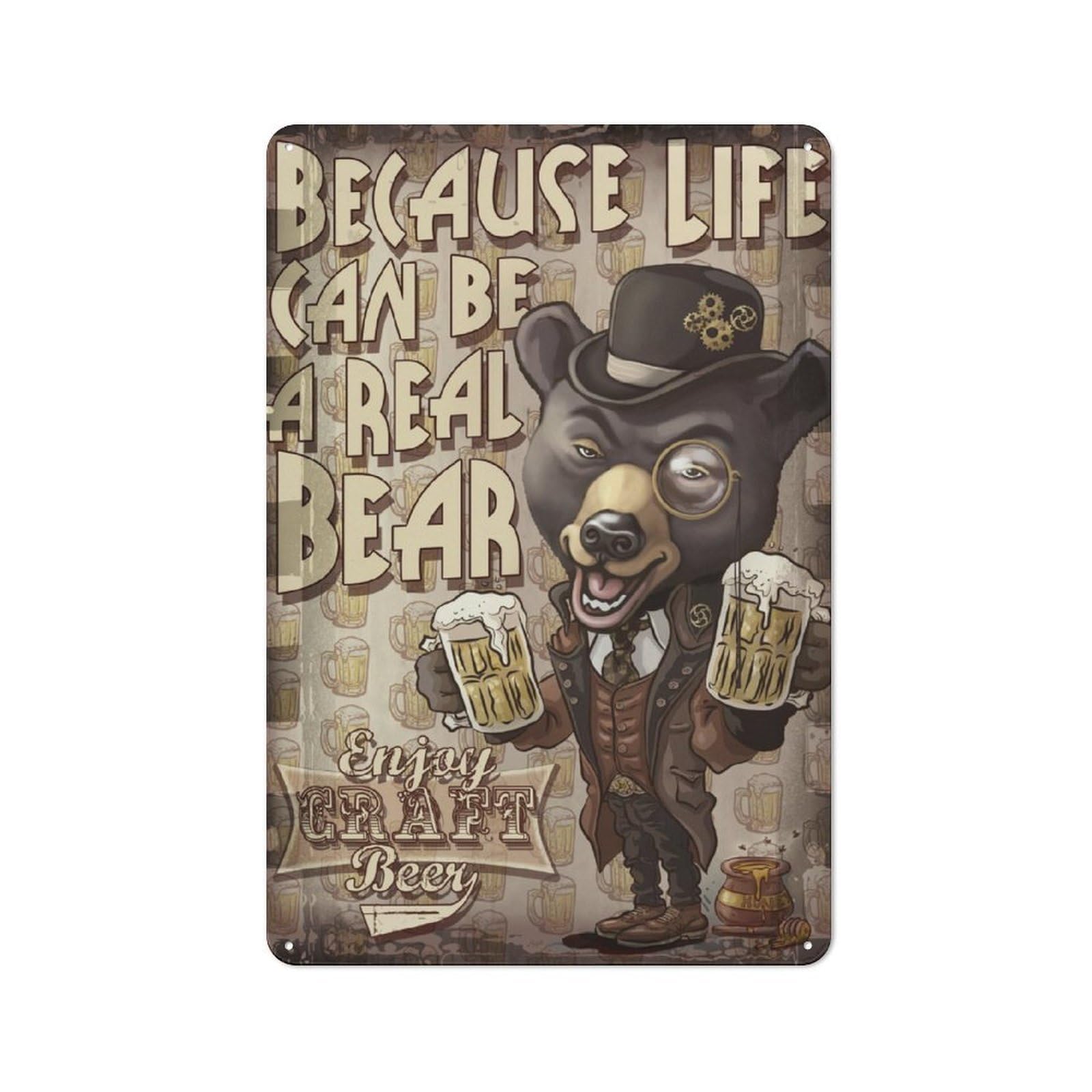 Distressed Look Craft Beer Bear Decorative Tin Sign 30x20cm, Retro Room Decor for Lounge, Study, Pub Or Wall Gallery