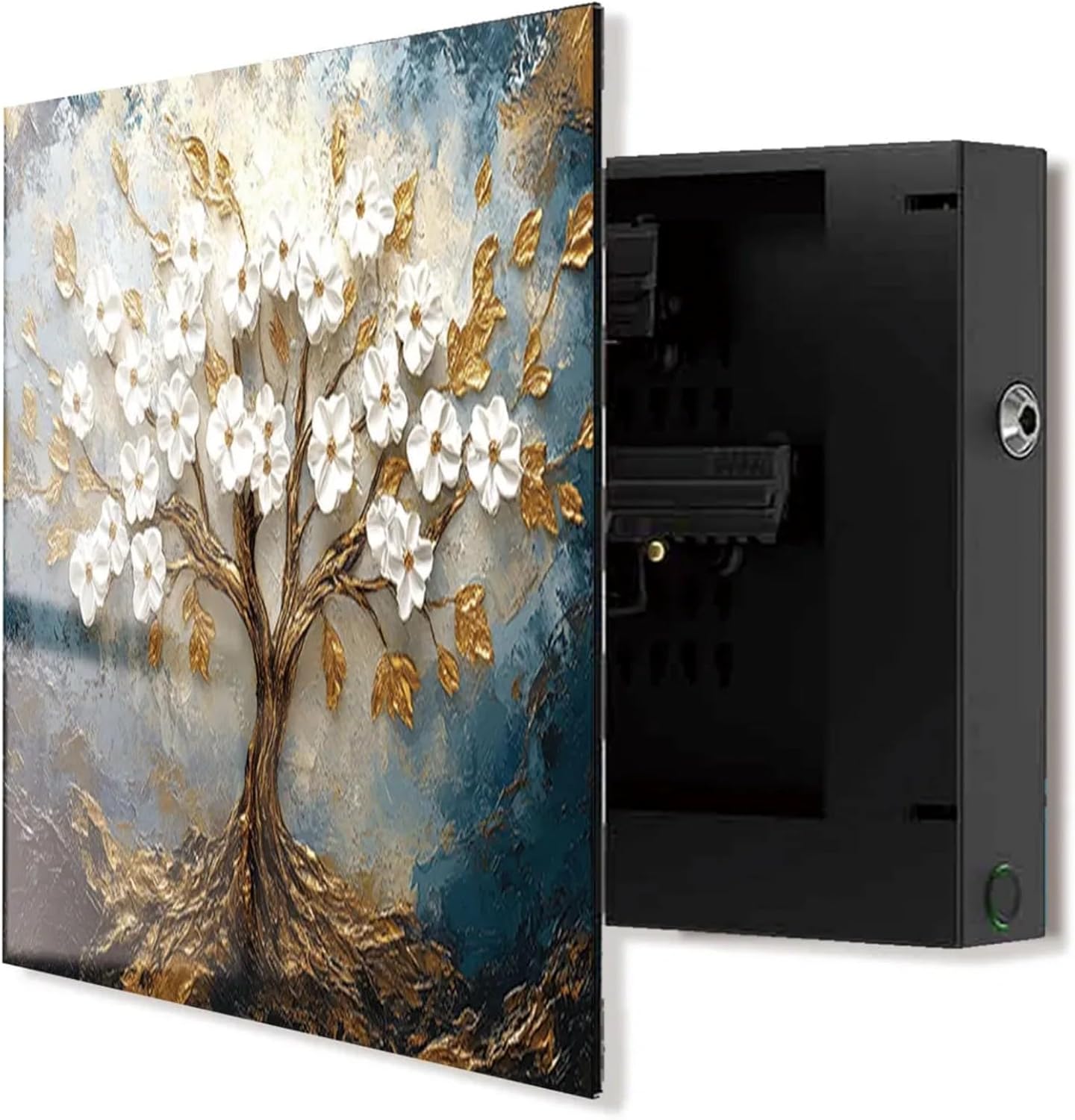 Biometric Hidden Gun Safe fits 2 pistols,Quick Access Hidden Gun Storage with Movable Bracket and Magazine,Wall Mount Gun Safe for Secure Firearm Storage with Fingerprint, Key Access(Tree)
