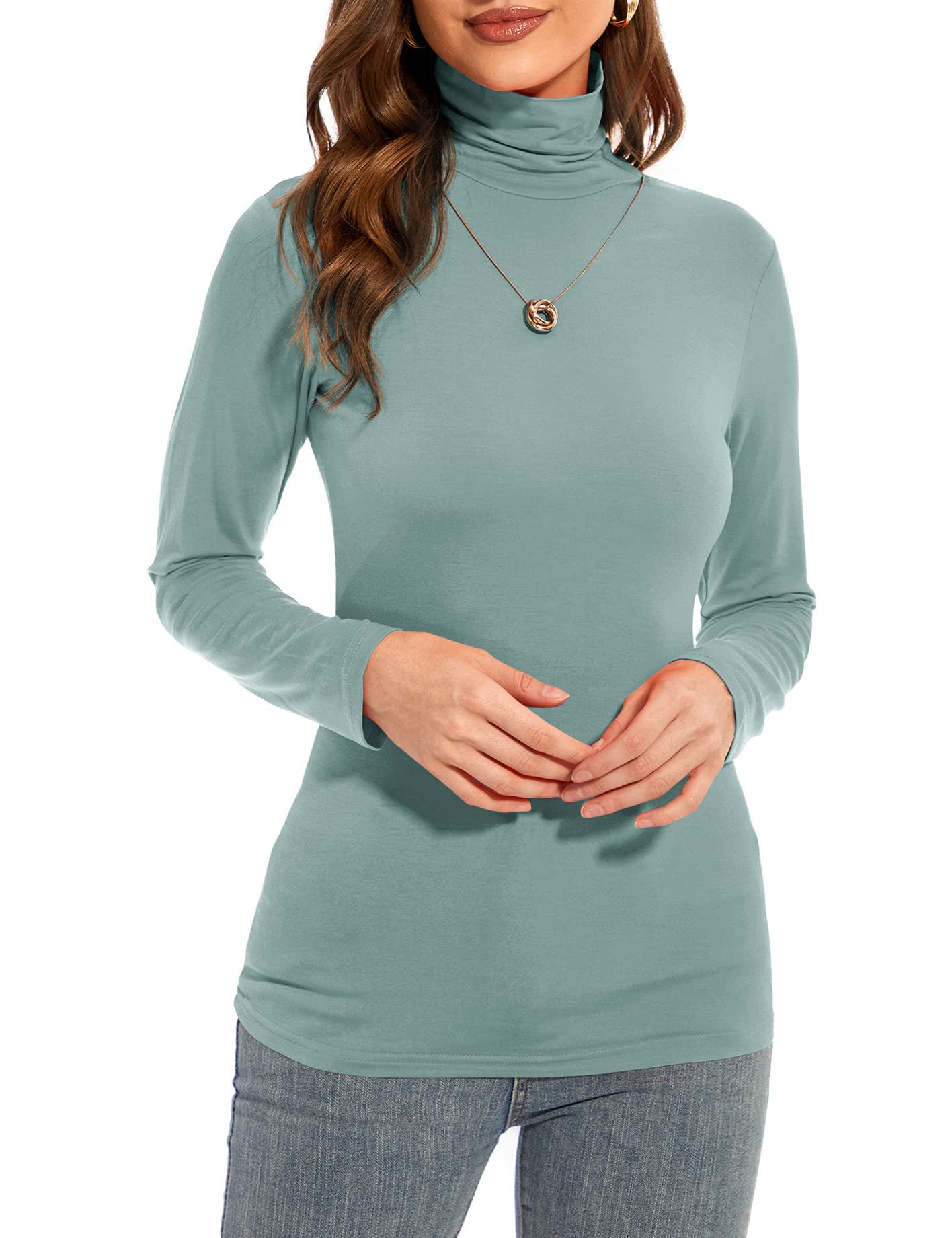 Womens Long Sleeve Turtleneck T-Shirts Casual Lightweight Slim Fit Cozy Base Layer Top