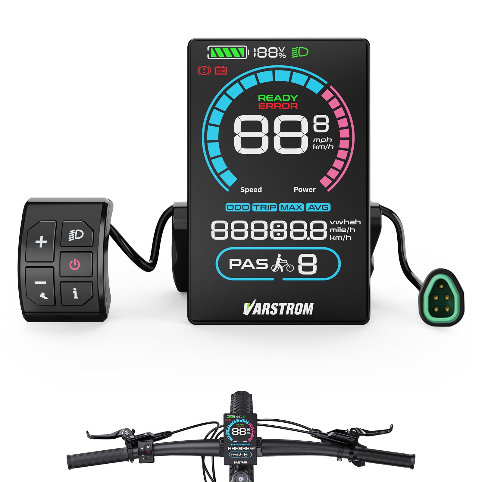 Amazon.com : Varstrom E-Bike Display-VD618 3.5" Color LCD Screen,IP66  Waterproof, Automatic Backlight&Headlight Ebike Speedometer & Computer with  Type-C Charger Port for 36-72V Bafang CAN Protocol Mid-Drive Motor : Sports  & Outdoors