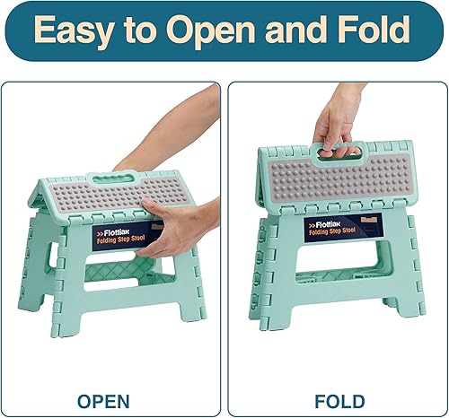 Miniatura 41 de Flottian Taburete plegable de 18 pulgadas para adultos y niños con capacidad para hasta 300 libras, taburetes plegables antideslizantes con asa,