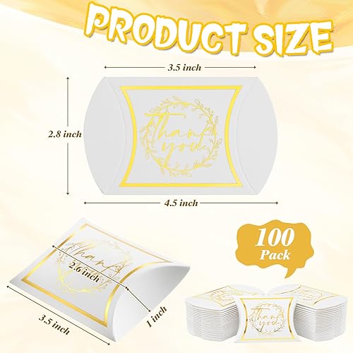 Miniatura 2 de 100 cajas de almohada de agradecimiento de 3.5 x 2.4 x 1 pulgadas, cajas de almohada de papel dorado blanco, cajas de regalo de agradecimiento para