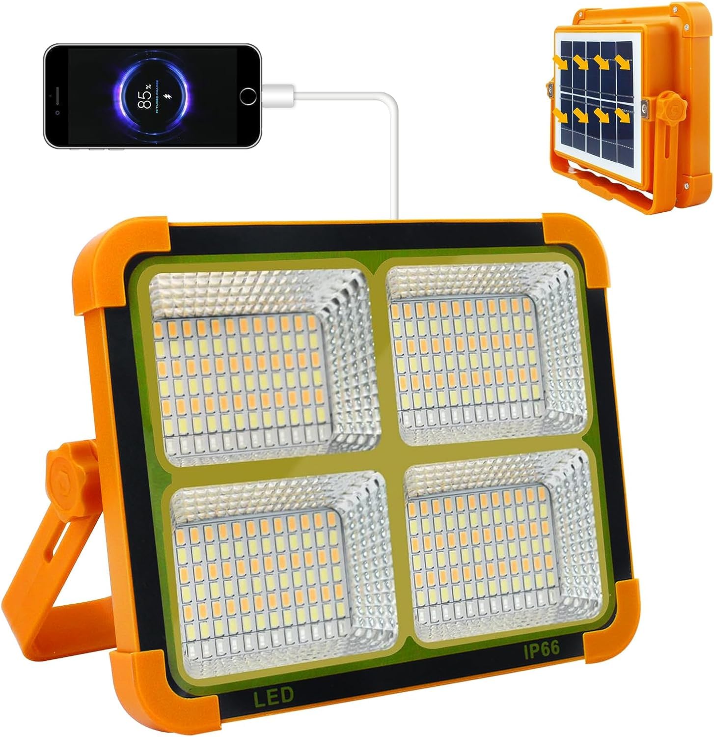 CREATESTARLED Construction Spotlight 100W - Solar Work Light With 4 Light Modes, Battery Powered Portable Camping Lamp for Garage, Fishing, Emergency