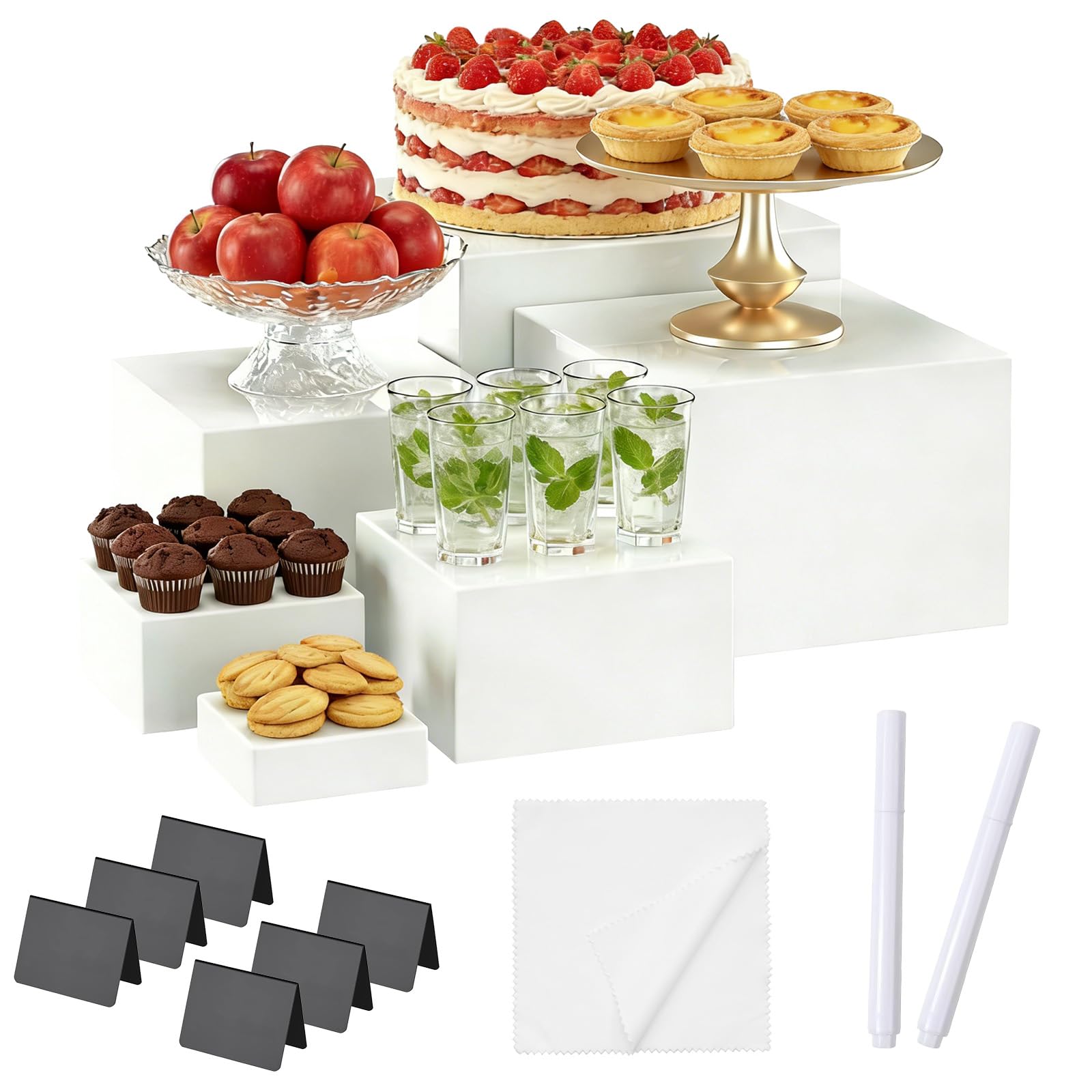 Lot de 6 Presentoir Aperitif Buffet Cube, Boîte de Présentation en Acrylique, 3-8in Presentoir Gateau avec Mini-étiquettes, Supports Buffet Mariage pour Traiteur, Dessert, Bijoux