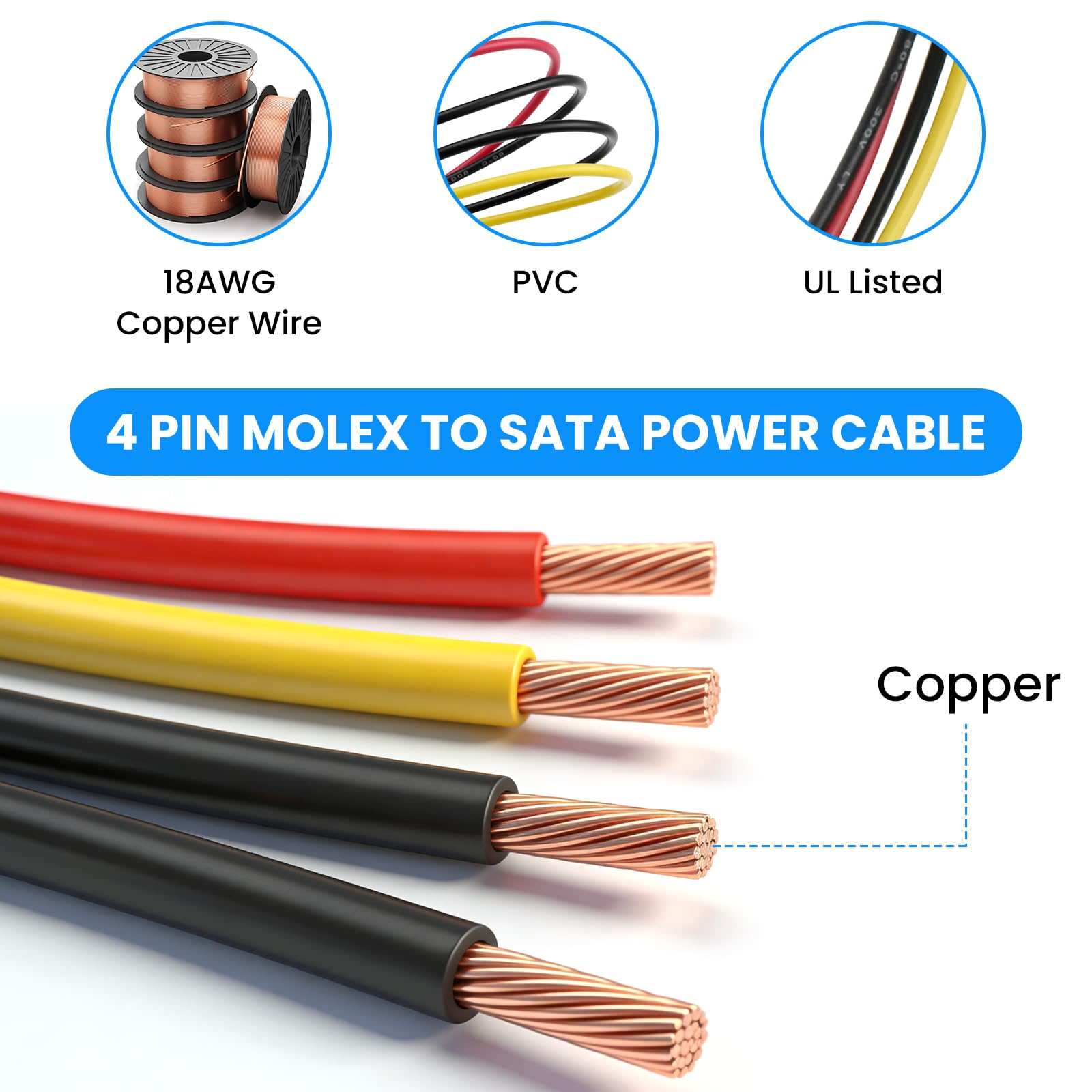SDTC Tech 3 szt. SATA męski na 4-pinowy Molex żeński kabel zasilający kabel szeregowy ATA przedłużacz do 3,5-calowych dysków HDD/SSD/SD ROM (20 cm)