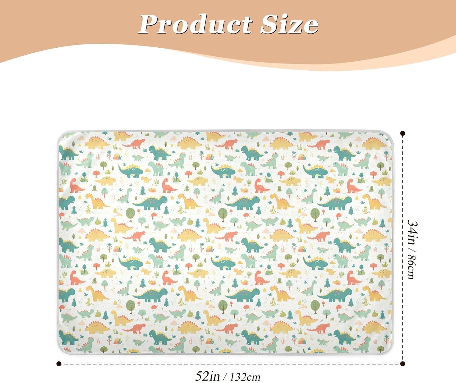 Cartoon Dino Colorful Pastel Extra Large Resuable Potty Training Pad Water Resistant Crib Pee Mattress Pad Anti-Lip Pee Mats for Baby Boys Girls , 52" L x 34" W