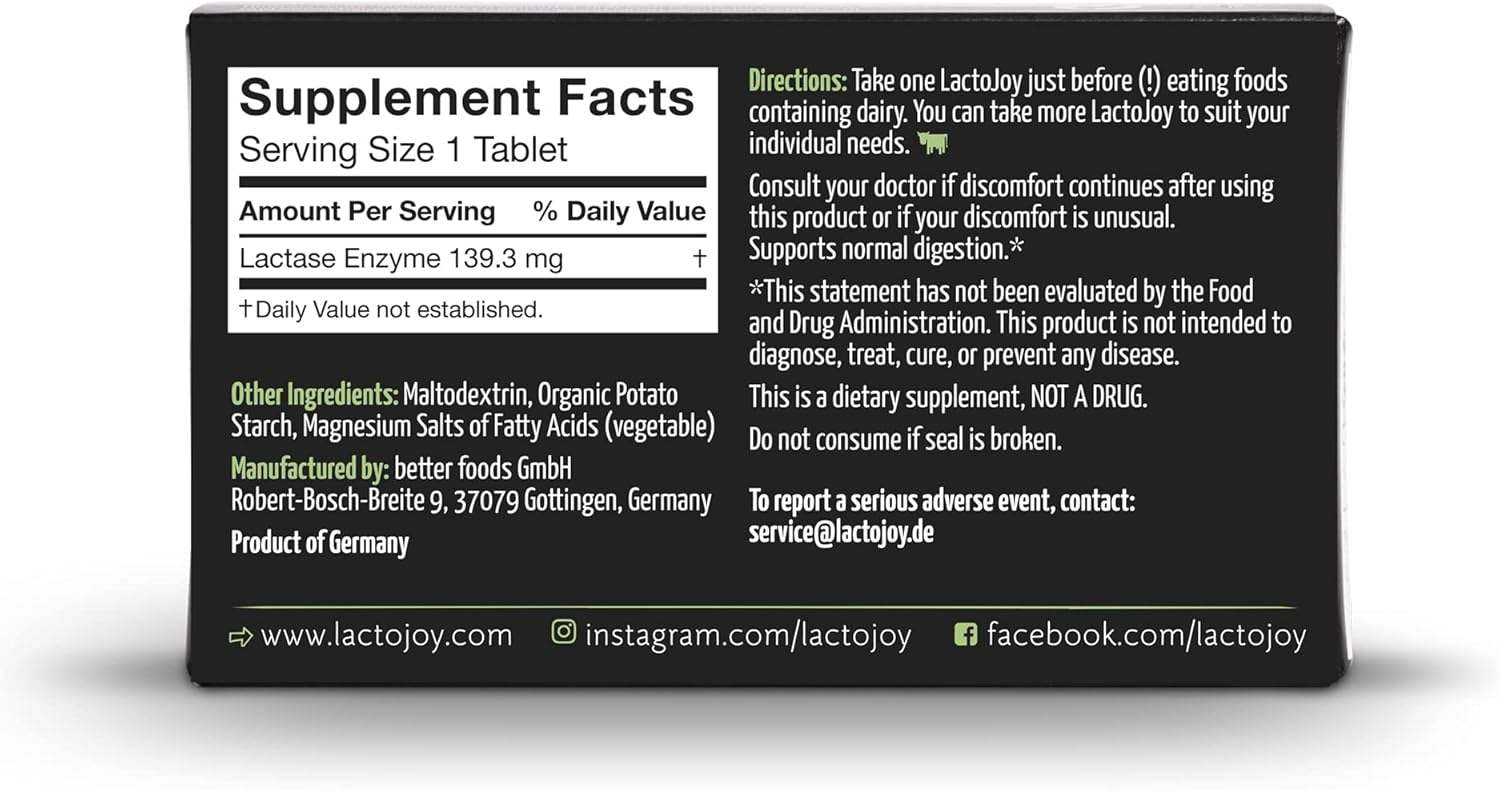 LactoJoy Lactase Pills 14,500 I 45 Pieces I Powerful Lactase Enzymes for Lactose Intolerance I Ultra Pure Lactase for Improved Digestion I No Silicon Dioxide, No Artificial Flavors, No Sucralose - Image 2