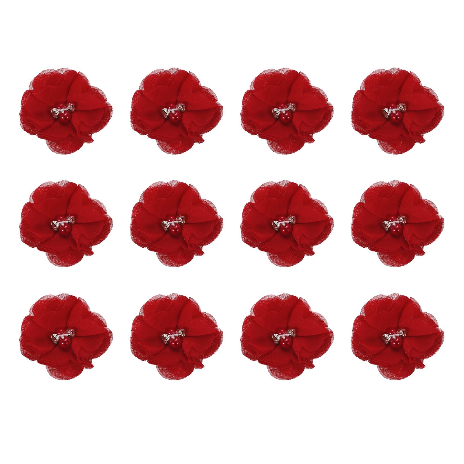 sourcing map Artificial Rhinestone Chiffon Flower Heads, Dark Red Faux Flowers 2 Inch for DIY Craft Wedding and Party Decoration Pack of 12 — image 1