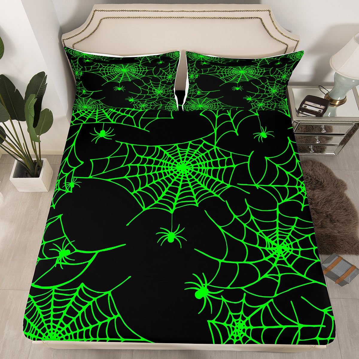 Parure de lit double thème horreur vert fluo pour transformer facilement la chambre enfant