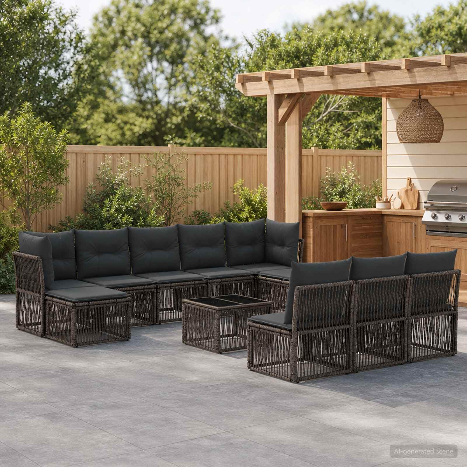 Garten-Sofa-Set, 11 Stück, grau, Polyrattan