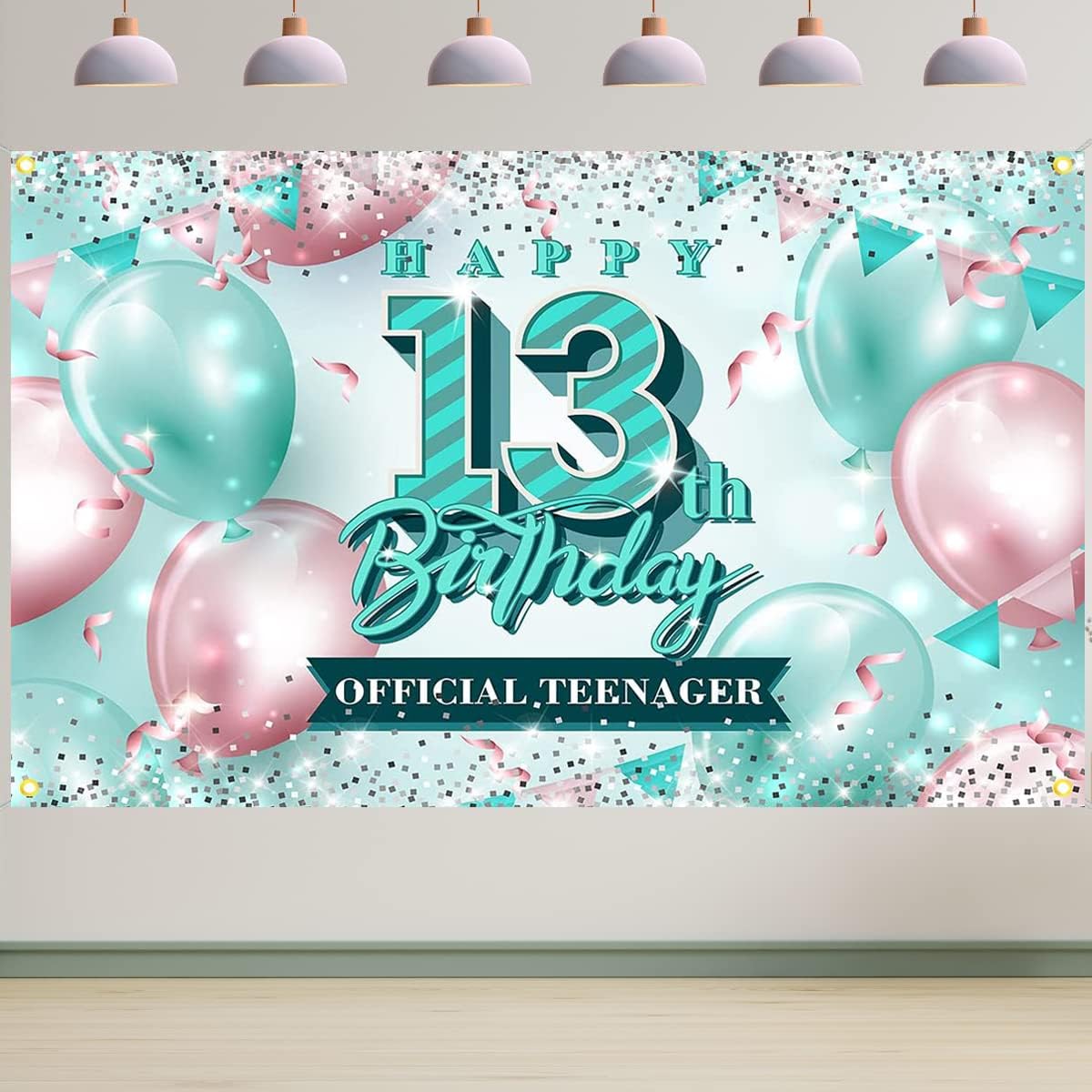 Amazon.com : Happy 13th Birthday Backdrop Decorations Pink and Teal ...