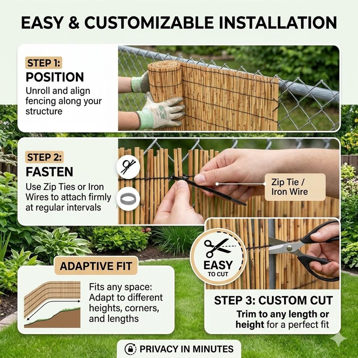 Canisse en Roseau Naturel 1,2x5m, Brise-Vue pour Balcon, Jardin et Terrasse, Panneau de Clôture Décorative avec Attaches, Protection Intimité et Pare-Soleil, Aspect Bambou(1.20mx5.0mx1pack)