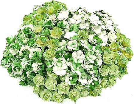 Amazon Nava Chiangmai人工桑紙ローズ花ミックス色トーン装飾花の工芸 スクラップブック花装飾 ペーパークラフト花 ミニ装飾花 グリーン Mct4 Nava Chiangmai Flowers 造花