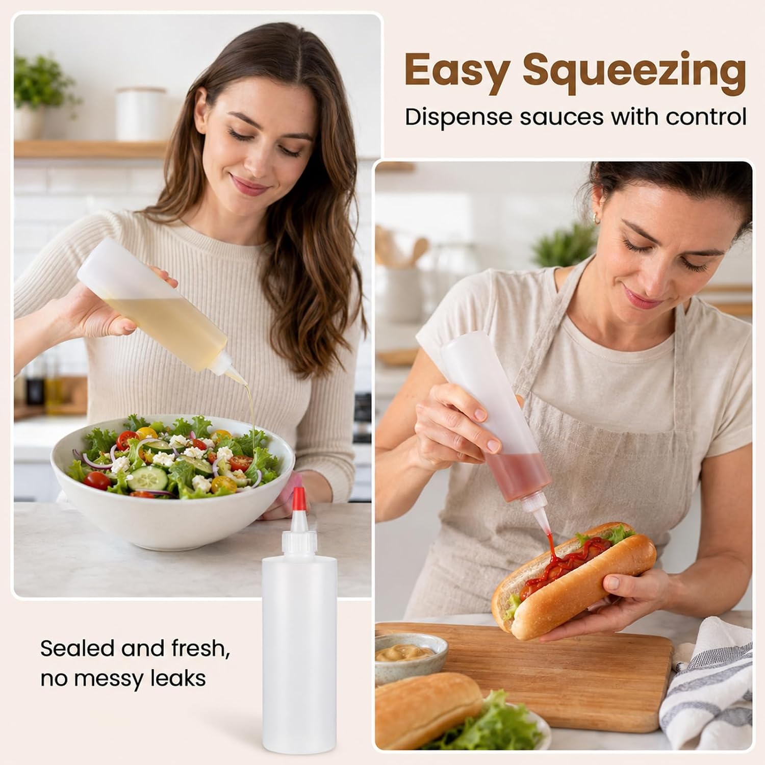 Sauce Squeeze Bottle, 2 PCS 17 Oz(500ml) Leak-Proof Bottles for Sauces