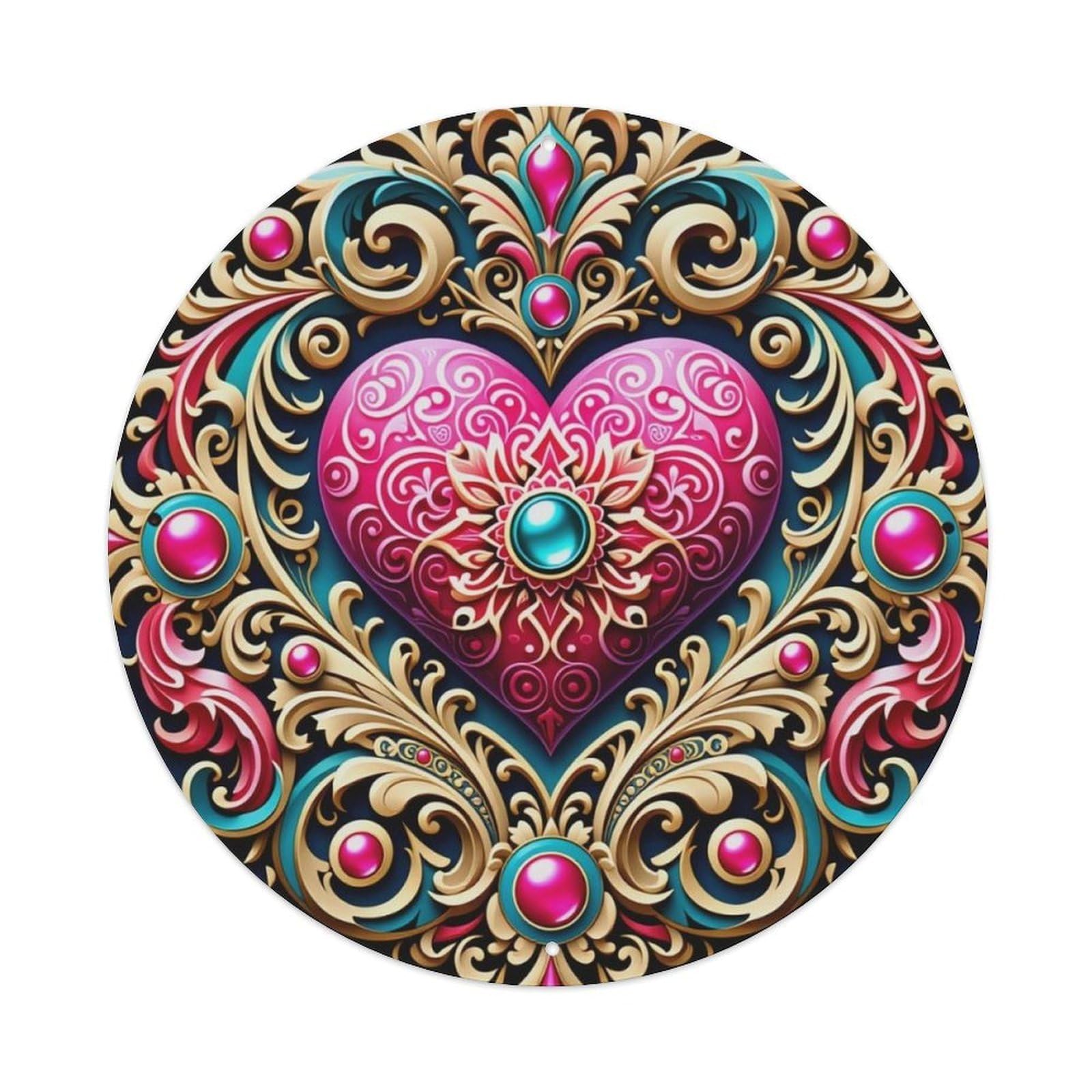 European Vintage Gem Heart Pattern Round Sign Vintage Aluminium Metal Sign, Retro Wall Decor for Home, Bar, Garage & Farmhouse 20x20cm