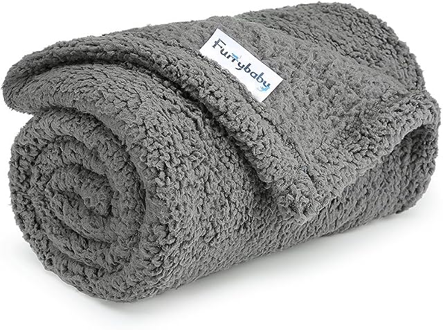 furrybaby Premium Fluffy Fleece Dog Blanket, Soft and Warm Pet Throw for Dogs & Cats Grey (Small (60x80cm))