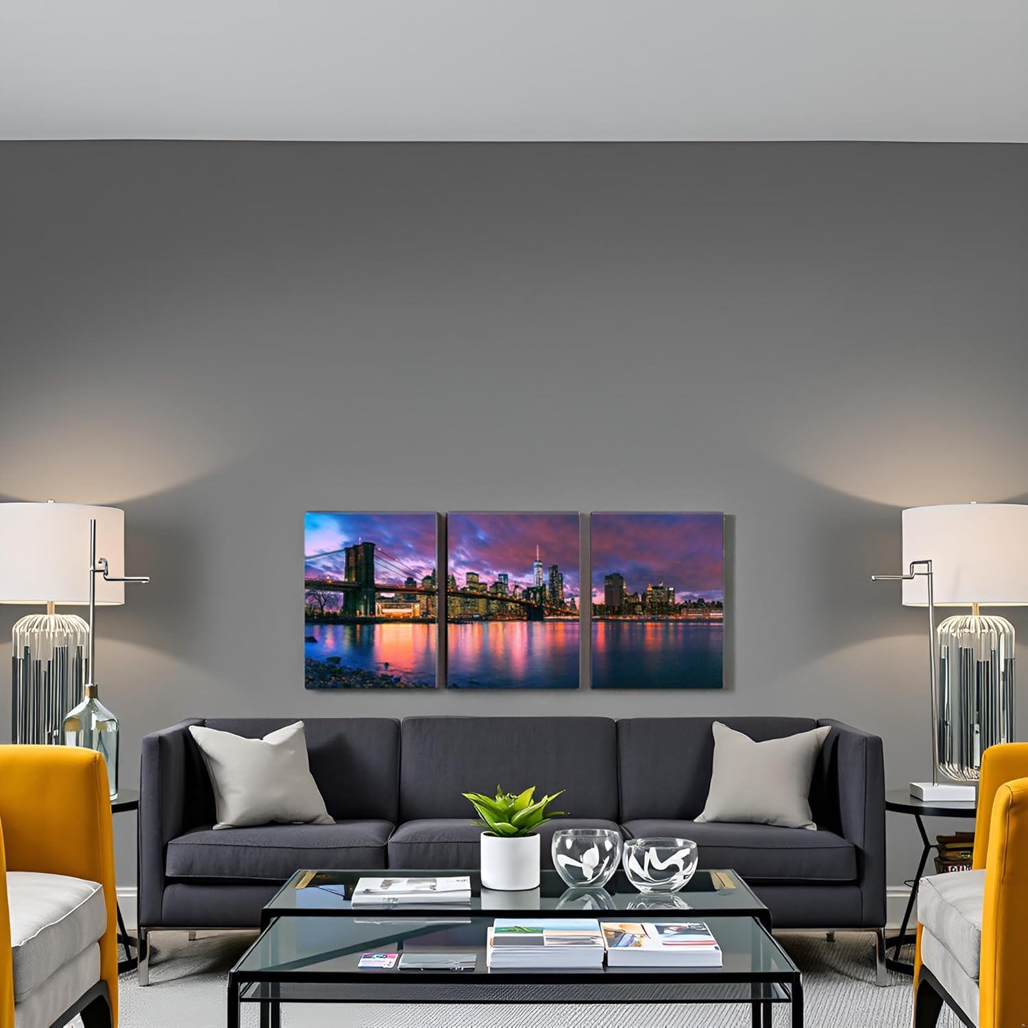 LevvArts Brooklyn Bridge Canvas Wall Art New York Manhattan City in Sunset Photo Picture Print Decor Modern Cityscape Skyline Painting for Bedroom Living Room Office (Small)