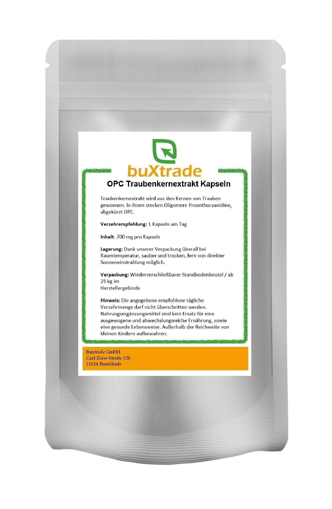 OPC Kapseln 2x 1 kg | Traubenkernextrakt | OPC | Nahrungsergänzungsmittel | Kapsel | 700 mg pro Kapseln | Buxtrade