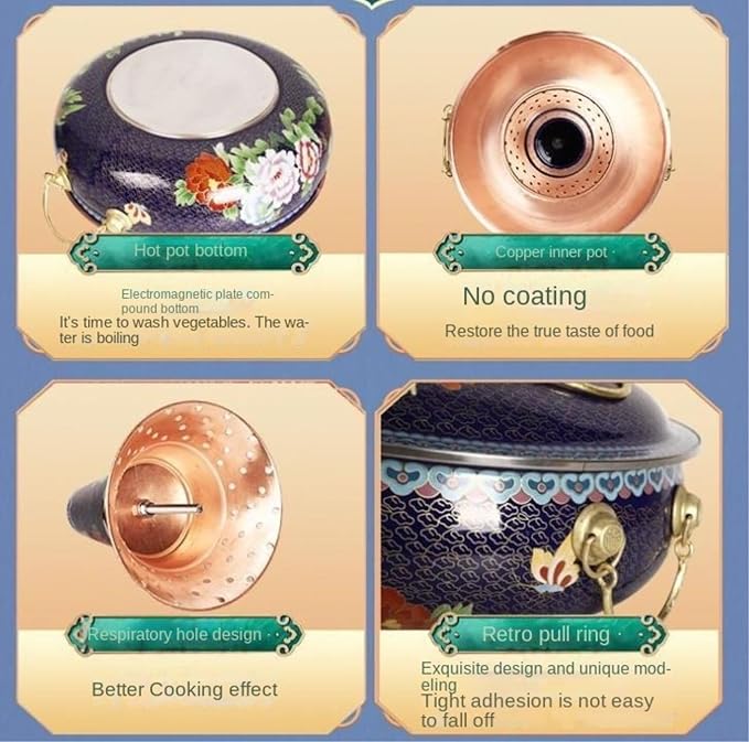 Olla Hotpot de Cobre para Cocina, 30 cm, Azul miniatura 3