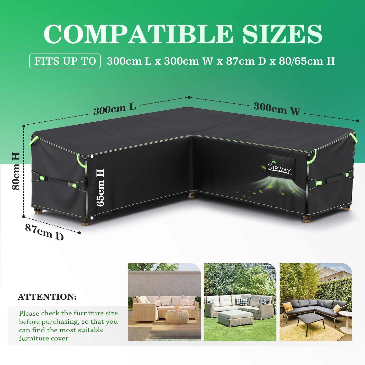 UIRWAY V-Shape Outdoor Sectional Sofa Cover Waterproof with Air Vent, 118" L/118" L x 33.5" D x 31" H, Heavy Duty Patio Furniture Covers, Outdoor Couch Cover with Reflective Strips