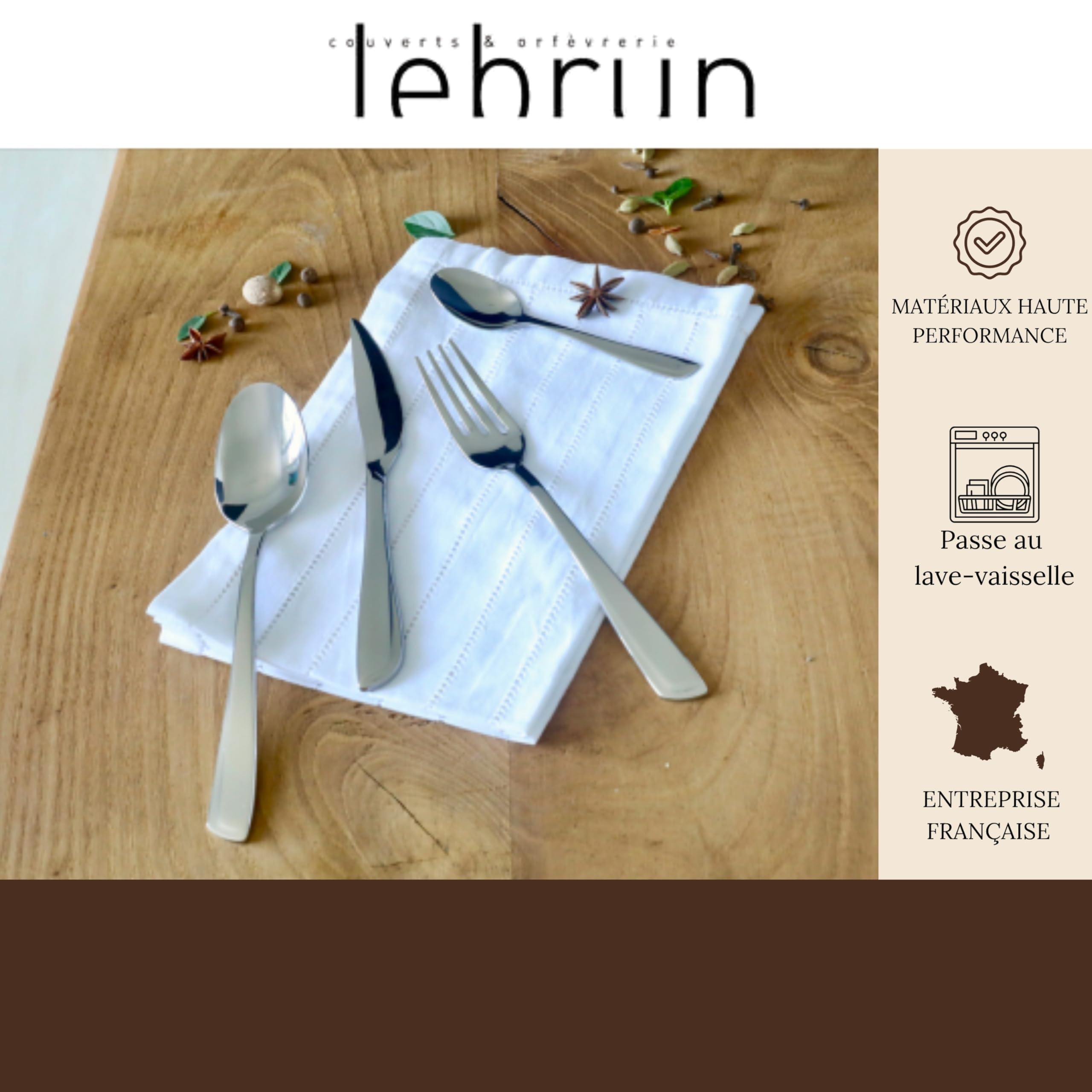 Lebrun Couverts CHAPAS - Ménagère 24 pcs - Style Cabine de plage - Service de table pour 6 personnes - 6 couteaux – 6 fourchettes de table – 12 cuillères à café - Couvert Inox 18.0