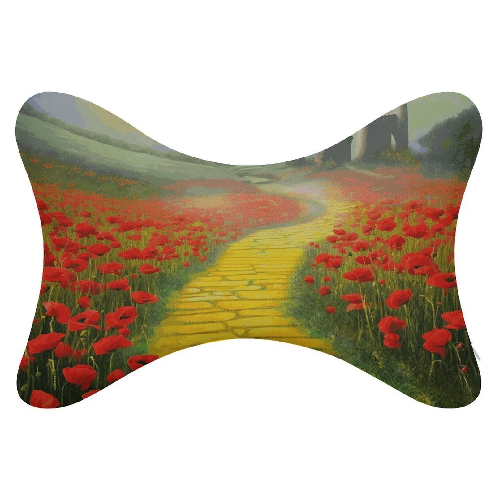 FekiLoot Poppies Field Yellow Brick Road Car Headrest Set of 2,Softness Memory Foam Car Neck Pillow with Breathable Removable Cover Car Neck Support Pillow Ergonomic for Driving, Office