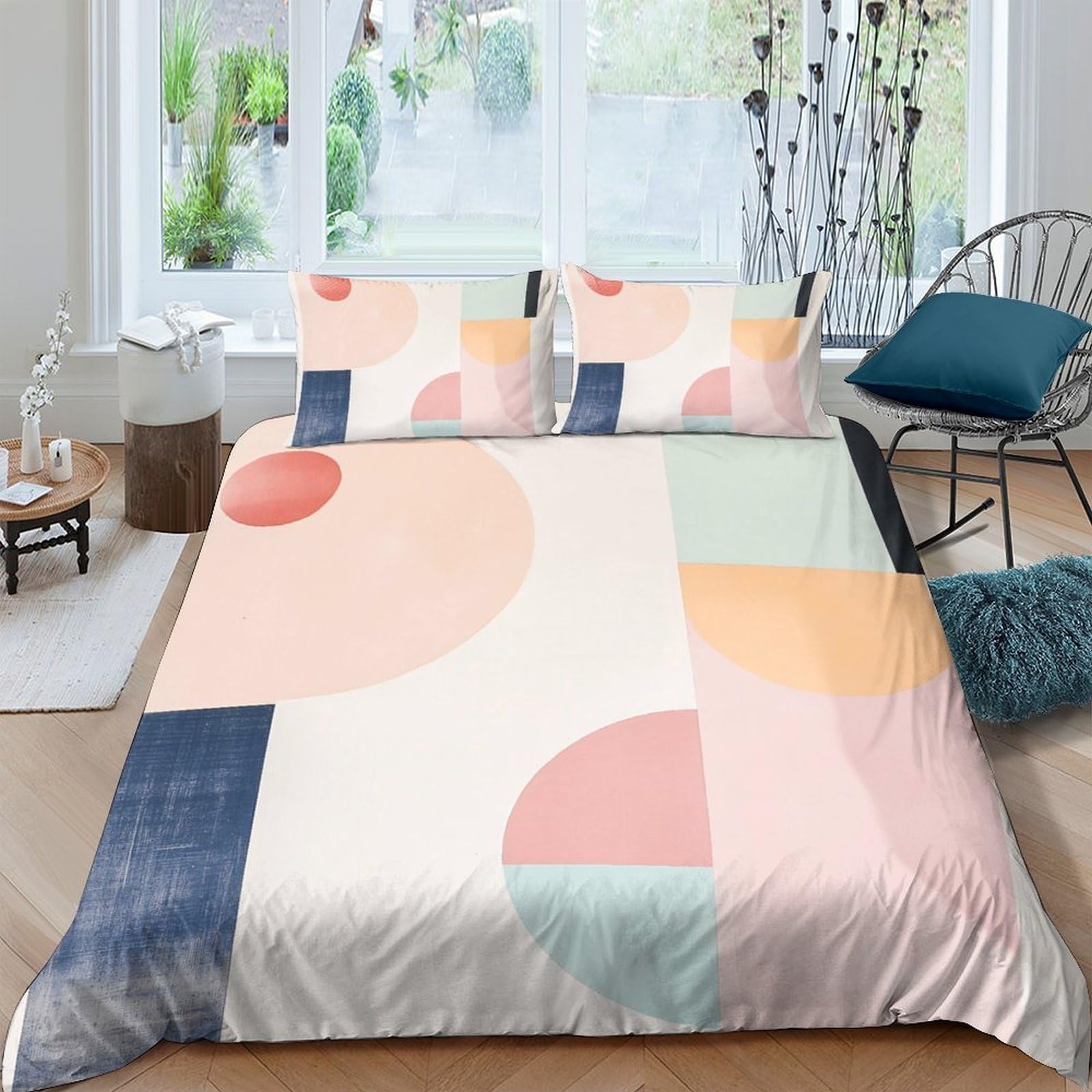 Ctjqhvkz Style-4 3D Printed Geometric Color Block Fitted Sheet Microfiber Soft Bedroom Decor Abstract Circle Mattress Cover For Mattress Protection Single（135X200cm）