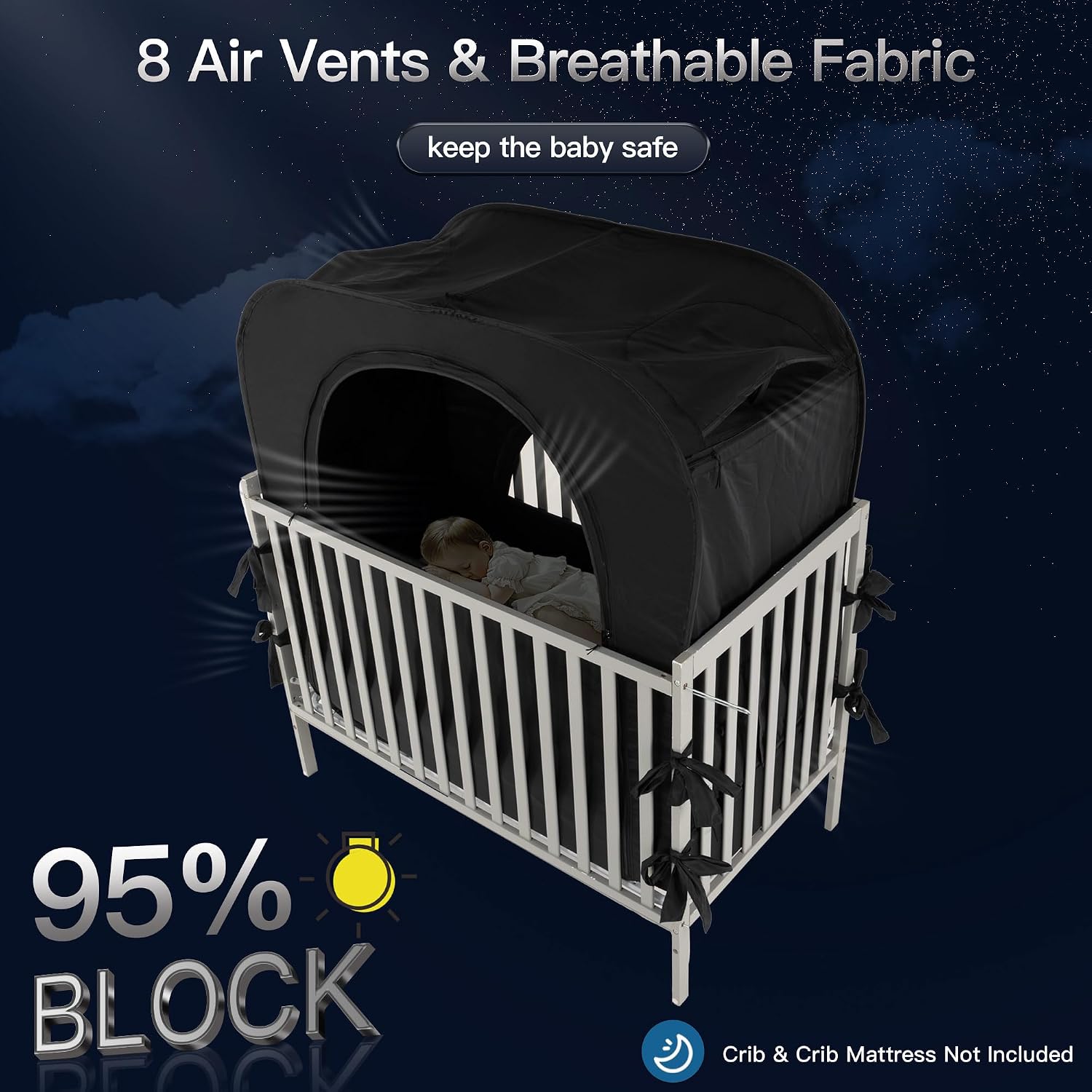 Poray Pop up Baby Privacy Bed Tent Sleeping Crib Tent Cover for Toddler,Blocks 80% Light with Monitor and Fan Pouch Design with Zipper Doors,Breathable Mesh Windows