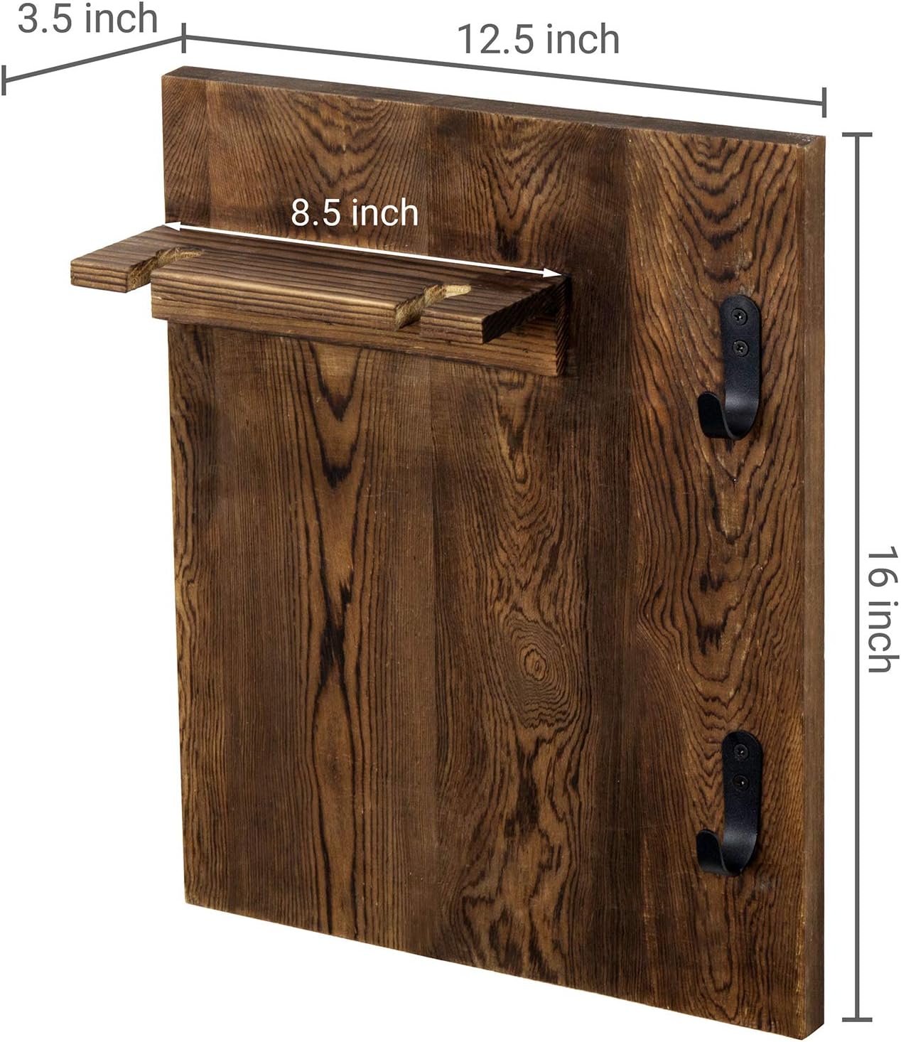 MyGift Dark Brown Burnt Wood Wall Mounted Wine Glass Holder Rack with Metal Coffee Mug Hooks