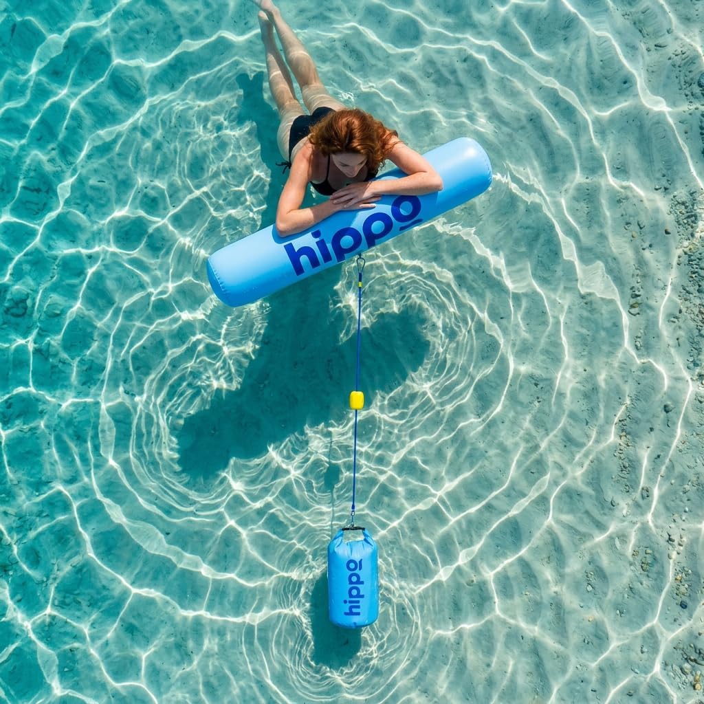 HippoFloat Fun Roll Stay Put Water Float | Soft Roll Design for Hugging, Leaning and Relaxing | Removable Anti Drift Hippo Bag for No Drift Floating in Pool, Lake and Beach image 2