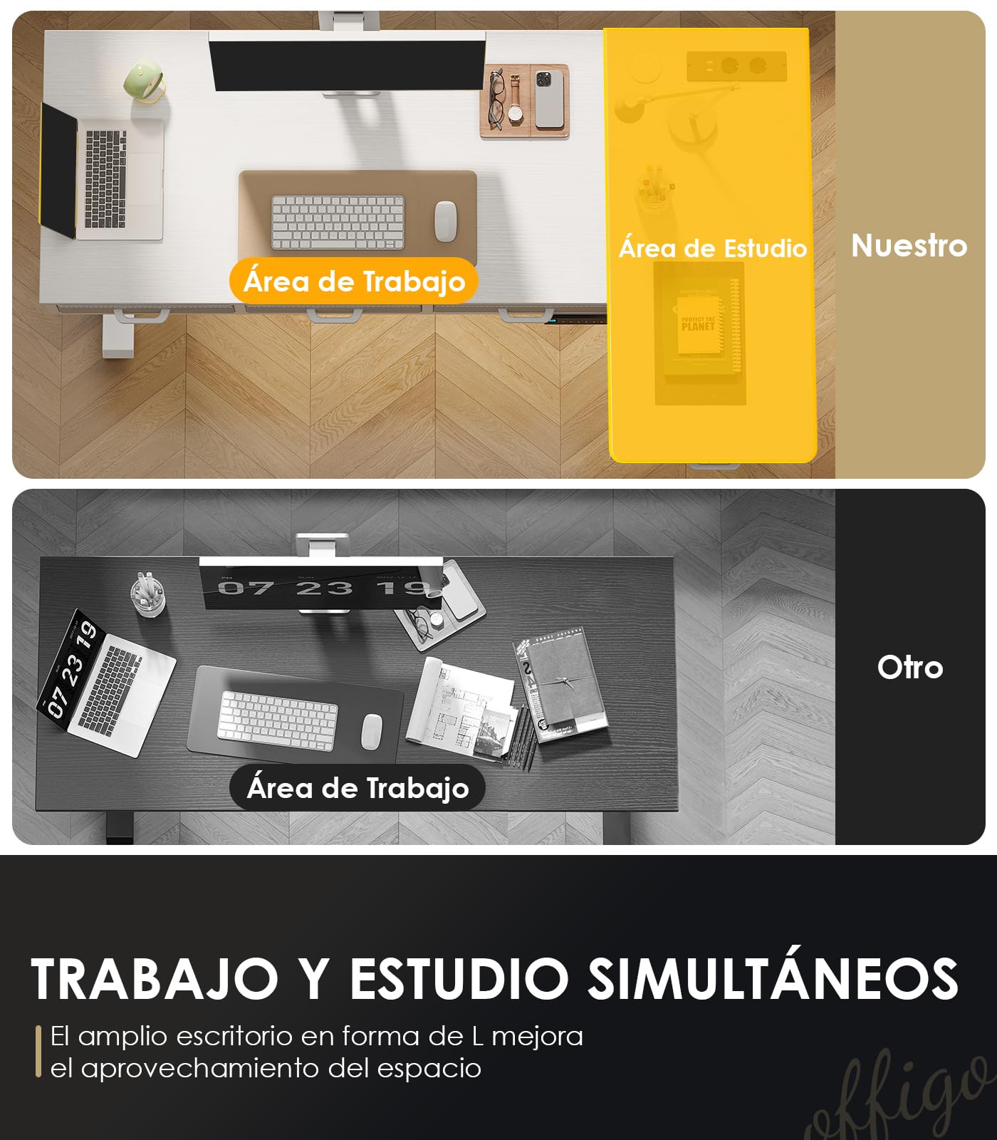 OffiGo Escritorio Elevable Esquinero con 4 Cajones, 140 x 80 cm, Blanco