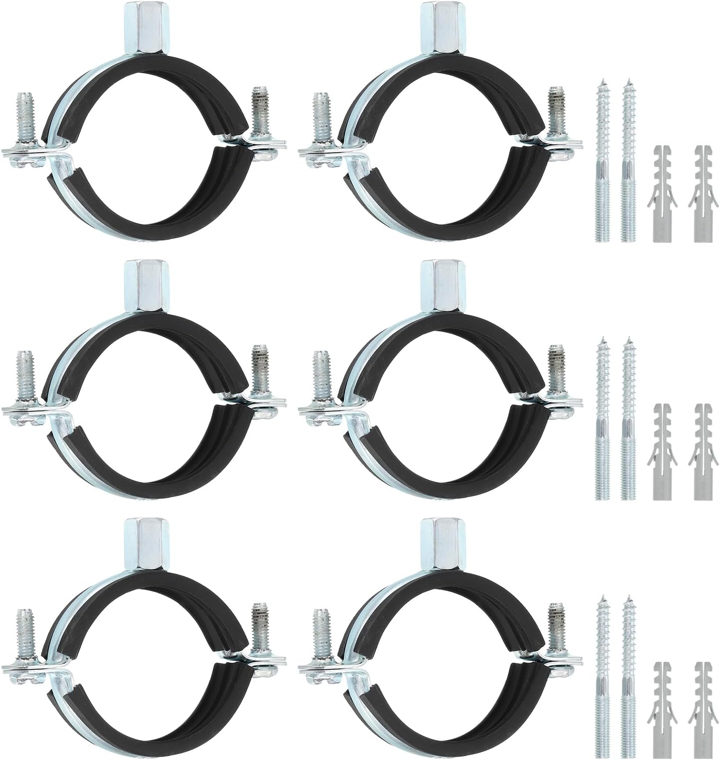 uxcell 6 Pcs Adjustable Pipe Bracket Clamp, 2"(50mm) Wall Ceiling Mount Split Ring Pipe Hanger Galvanized Iron Pipe Strap Support with Screw & Expansion Tube for Pipe Tube