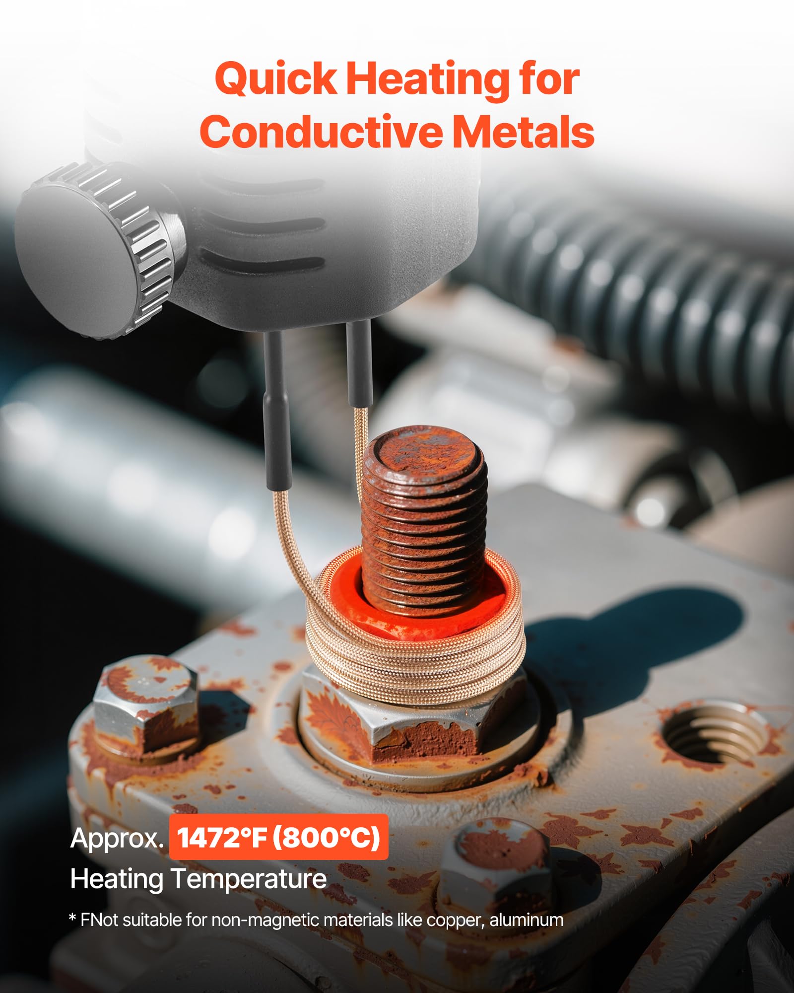 VEVOR Bobines de Chauffage par Induction Magnétique 10PCs, 8 Bobines avec 1 en U et 1 à Formage Libre, Accessoires de Chauffage à Induction pour Retirer les Boulons et Écrous Rouillés, Entretien
